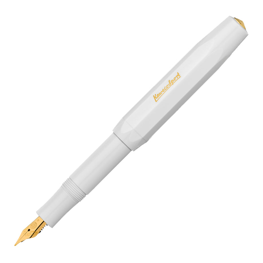 Kaweco Classic Sport Vulpen Wit│art. 1510002│schuin met dop op huls