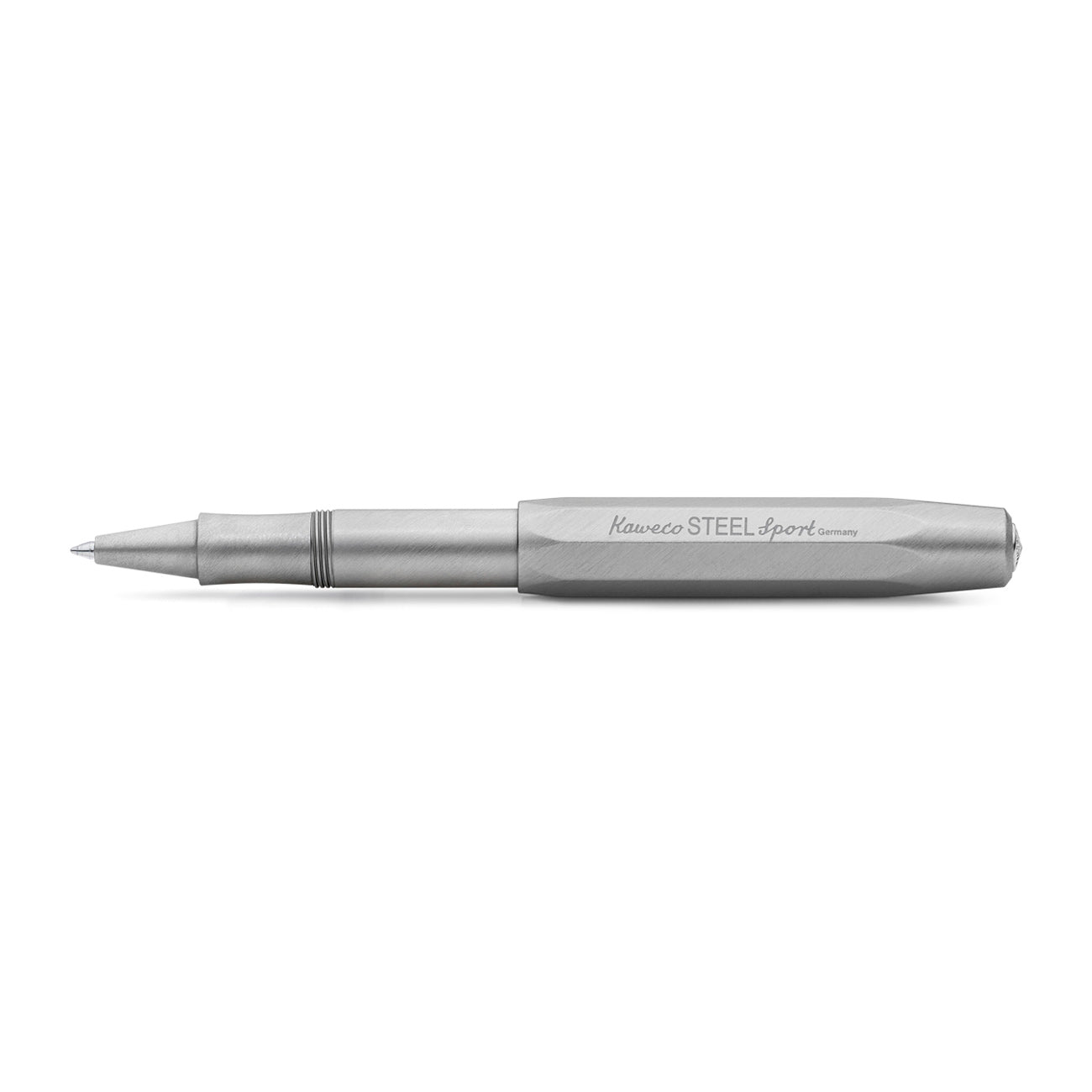 Kaweco Steel Sport Roller Ball│RVS│art. 1511403│liggend met dop op achterkant