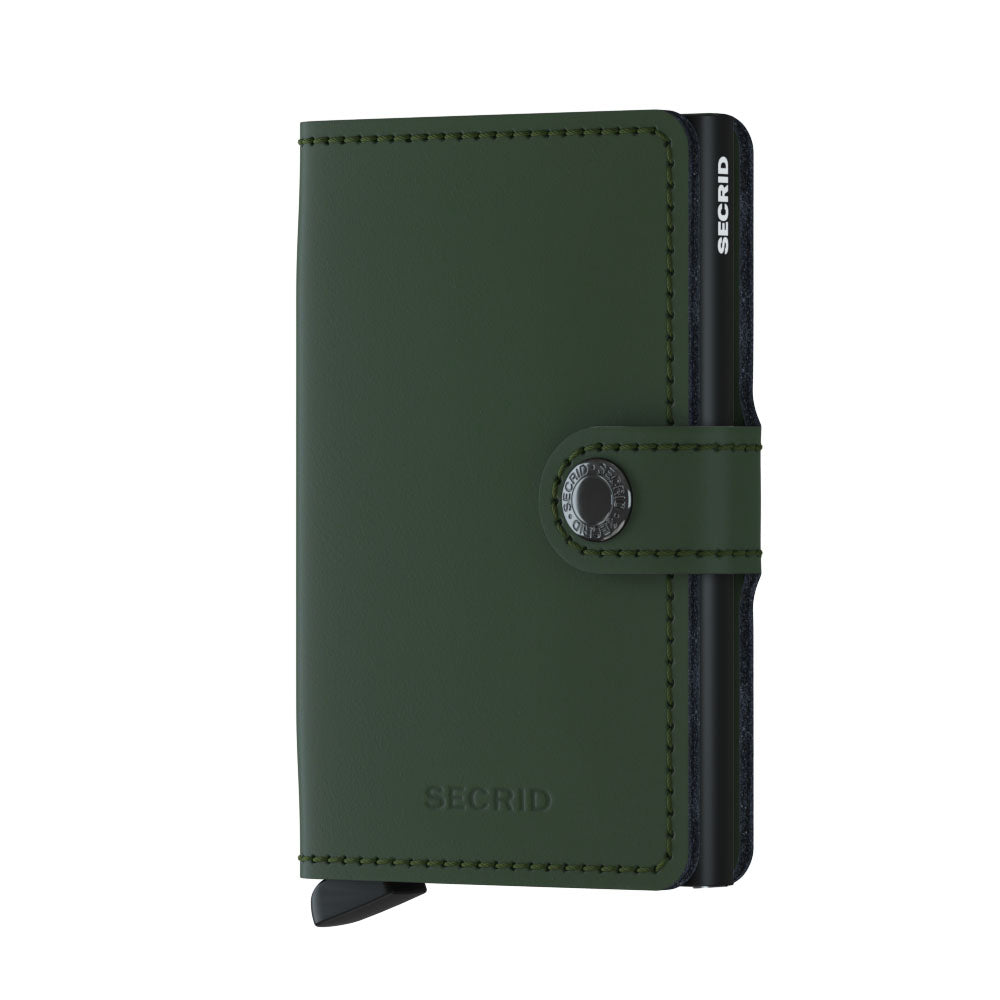 Secrid Miniwallet Matte│art. MM-GREEN-BLACK│Pasjeshouder en Portemonnee│voorkant met witte achtergrond