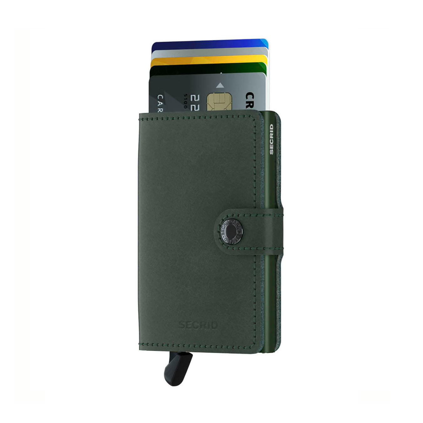 Secrid Miniwallet Original│art. M-GREEN│Pasjeshouder en Portemonnee│voorkant met uitgeschoven kaarten en clip