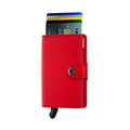 Secrid Miniwallet Original│art. M-RED-RED│voorkant met uitgeschoven pasjes en clip