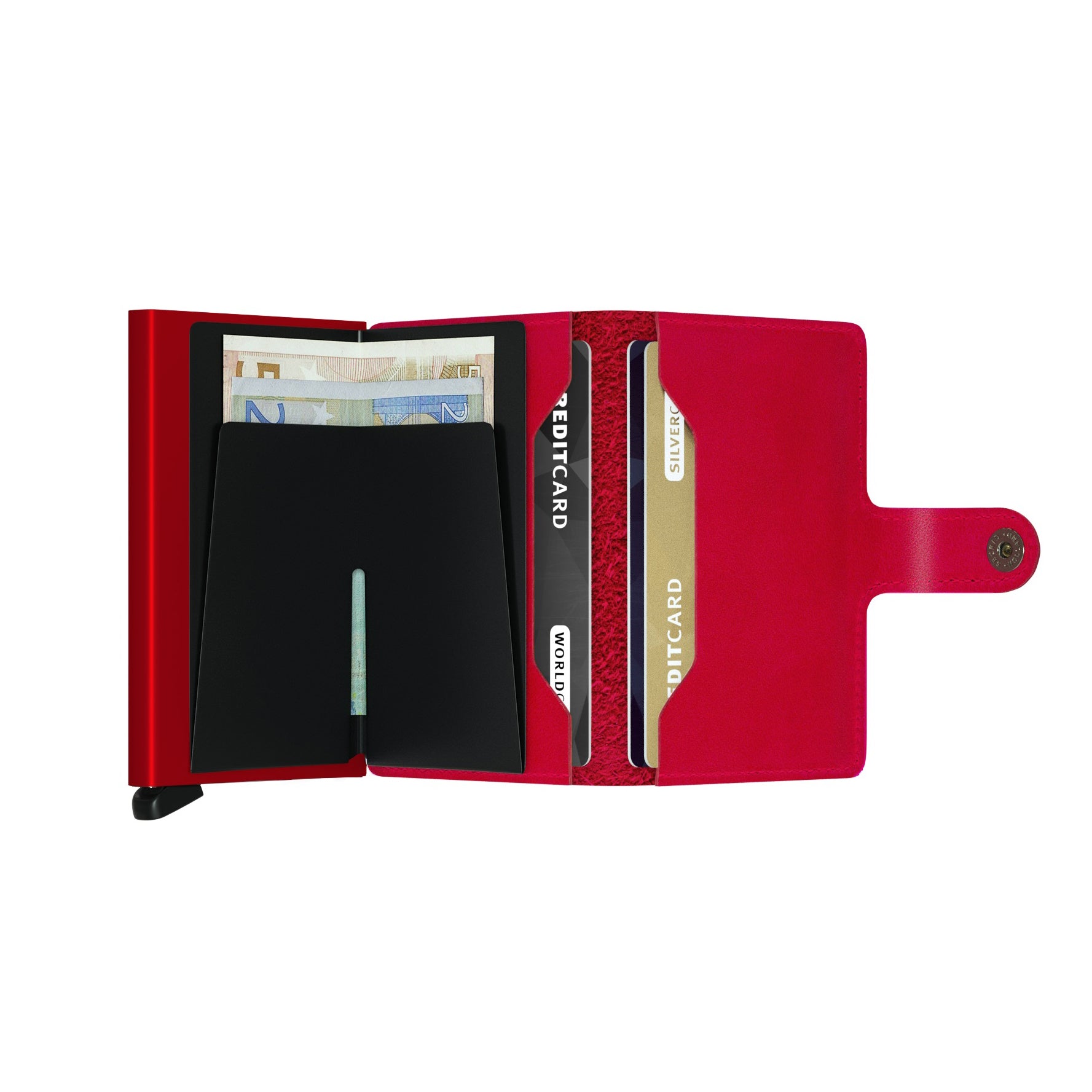 Secrid Miniwallet Original│Pasjeshouder en Portemonnee│art. M-RED-RED│geopend met betaalkaarten en contant geld