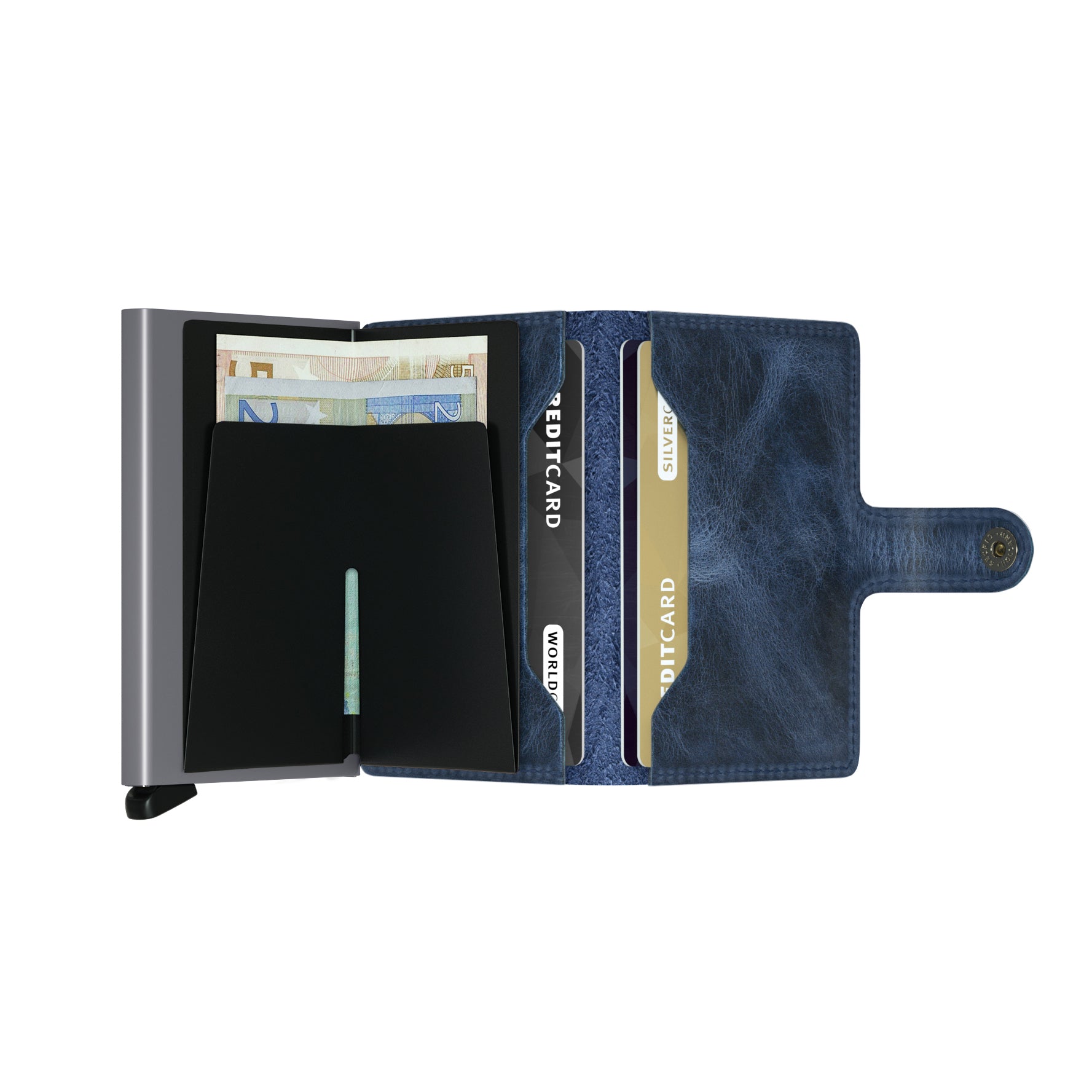 Secrid Miniwallet Vintage Blauw│Pasjeshouder en Portemonnee│art. MV-BLUE│geopend met betaalkaarten en contant geld