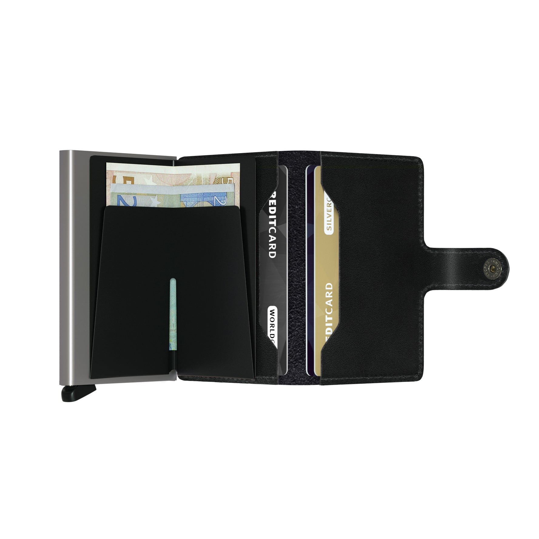 Secrid Miniwallet Original Zwart│Pasjeshouder en Portemonnee│art. M-BLACK│geopend met contan geld en pasjes