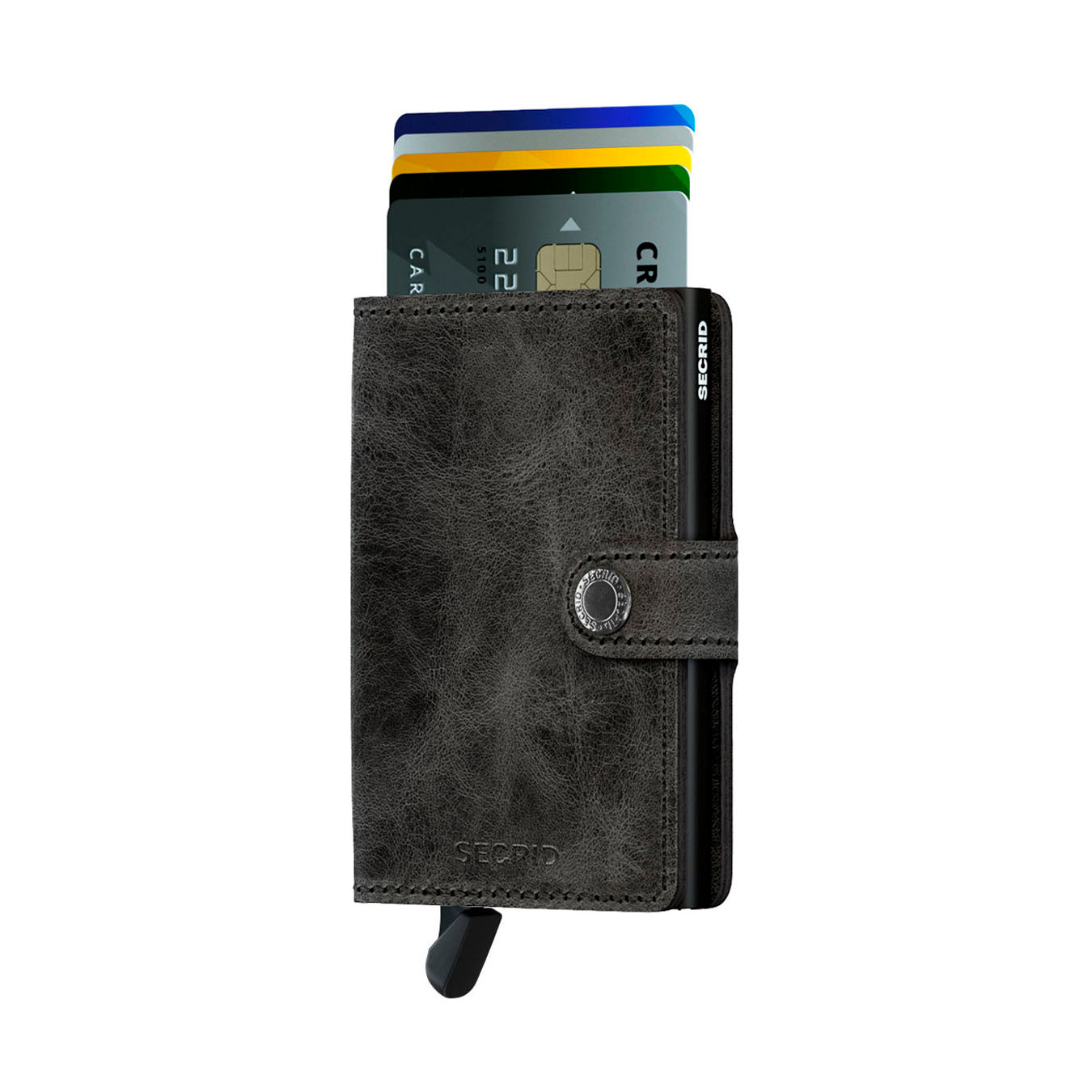 Secrid Miniwallet Vintage Zwart│art. MV-BLACK│Pasjeshouder en Portemonnee│voorkant met uitgeschoven kaarten en clip
