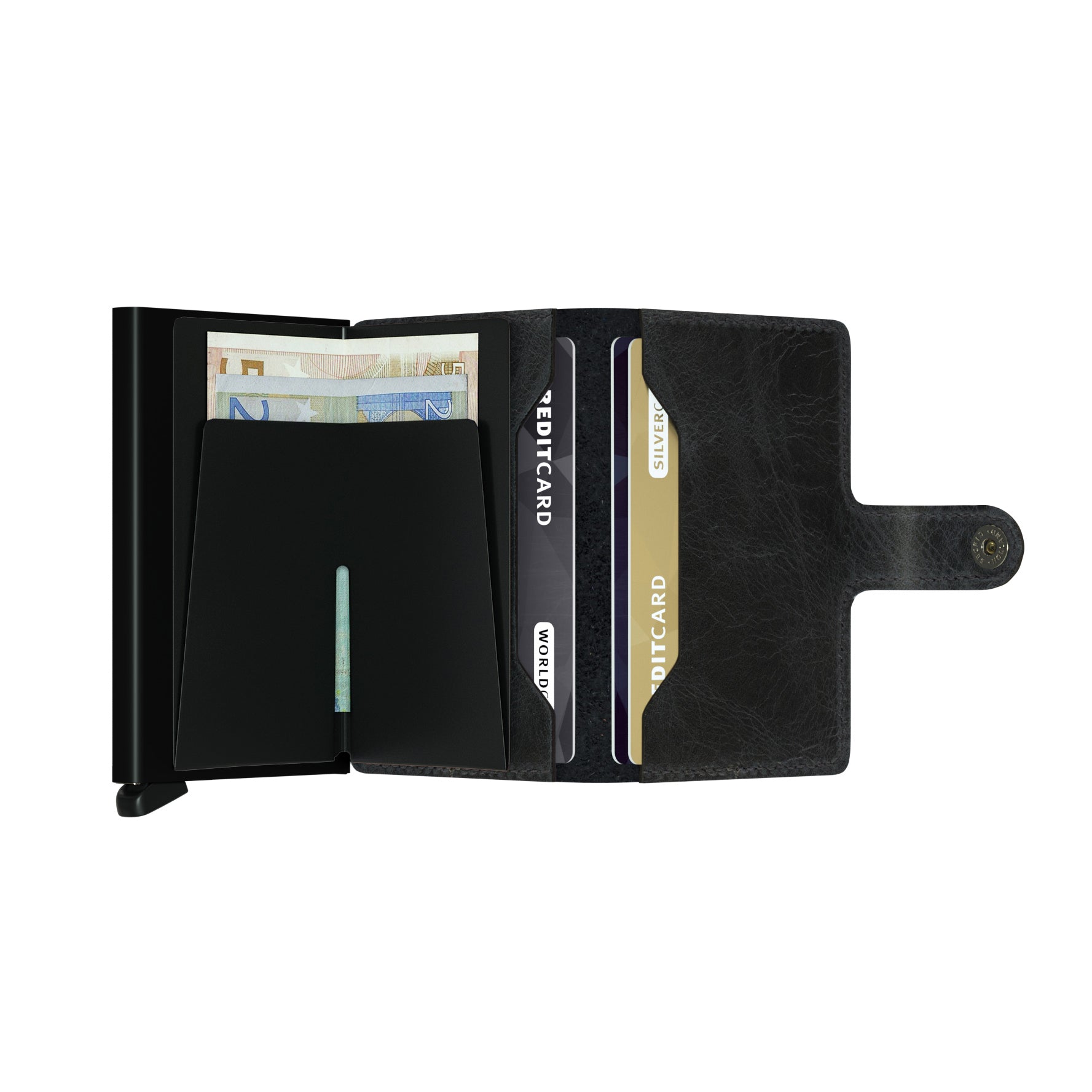 Secrid Miniwallet Vintage Zwart│art. MV-BLACK│Pasjeshouder en Portemonnee│geopend met contant geld