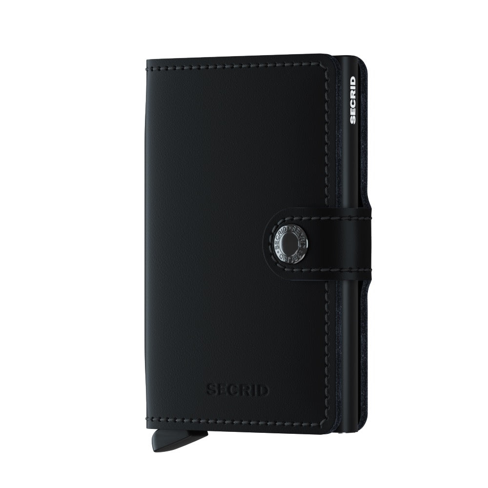 Secrid Miniwallet Matte Zwart│Pasjeshouder en Portemonnee│art. MM-BLACK│voorkant met witte achtergrond