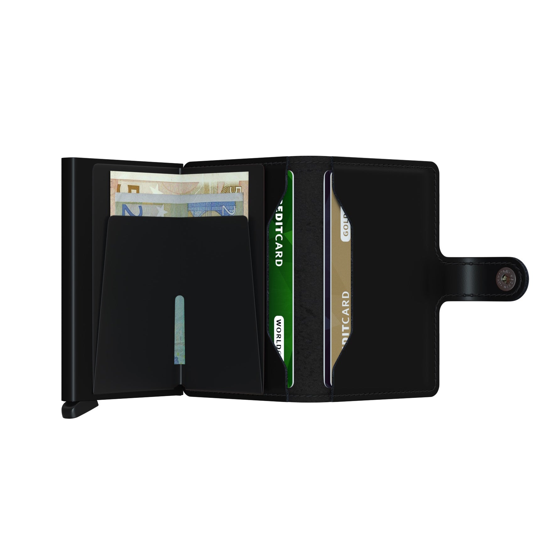Secrid Miniwallet Matte Zwart│Pasjeshouder en Portemonnee│art. MM-BLACK│geopend met contant geld en betaalkaarten