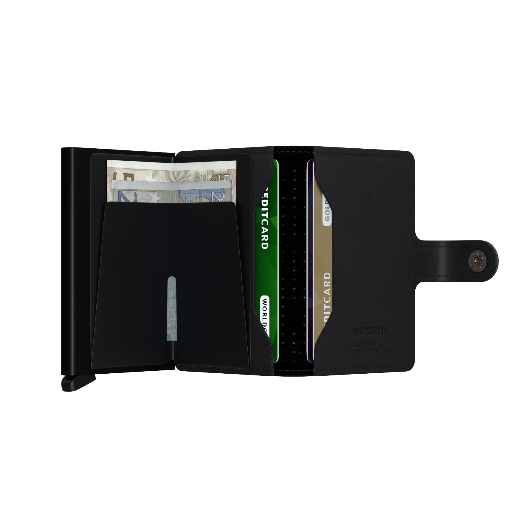 Secrid Miniwallet Perforated│pasjeshouder│art. MPF-BLACK│open met contant geld