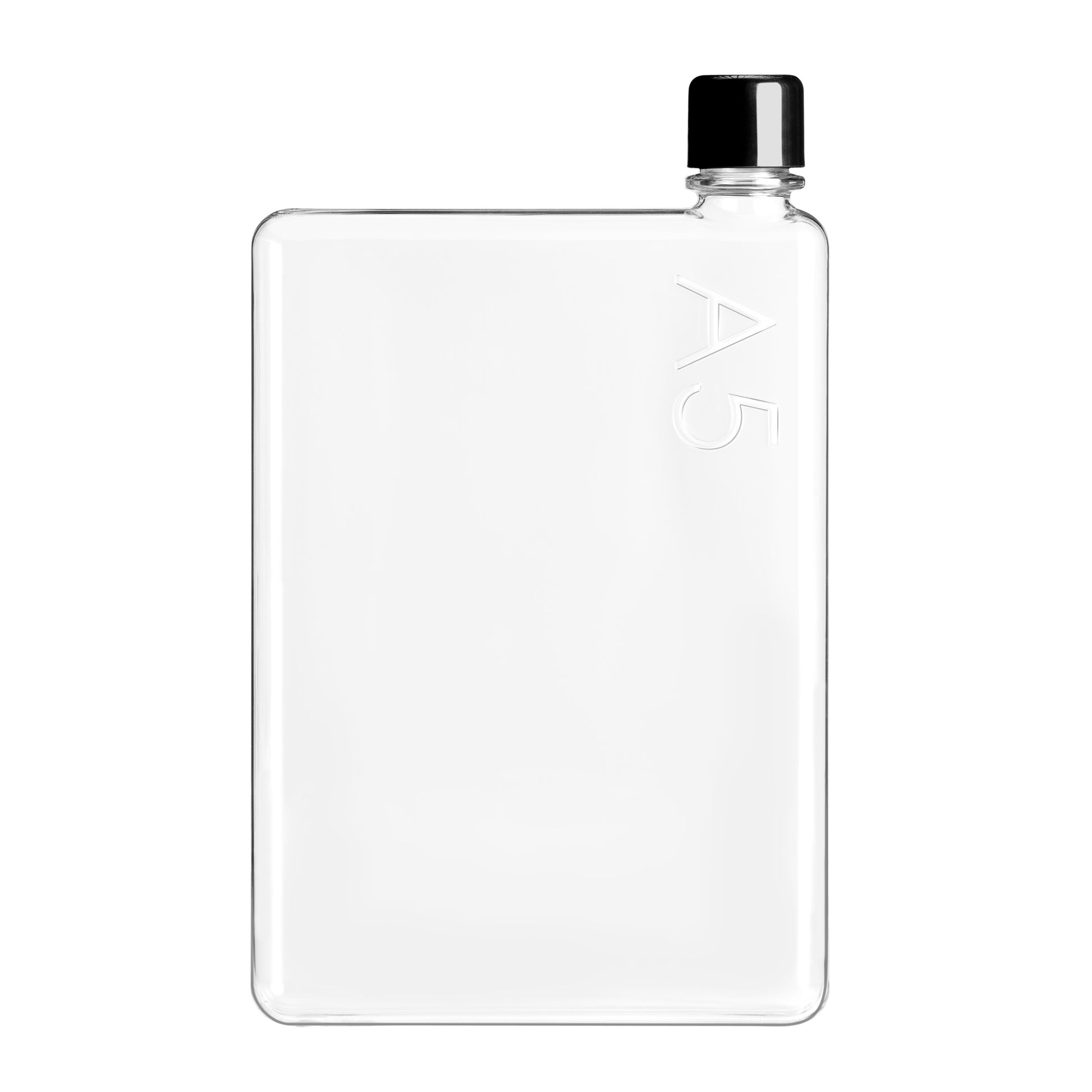 Memobottle A5│Platte Waterfles 750 ml│foto met zwarte dop