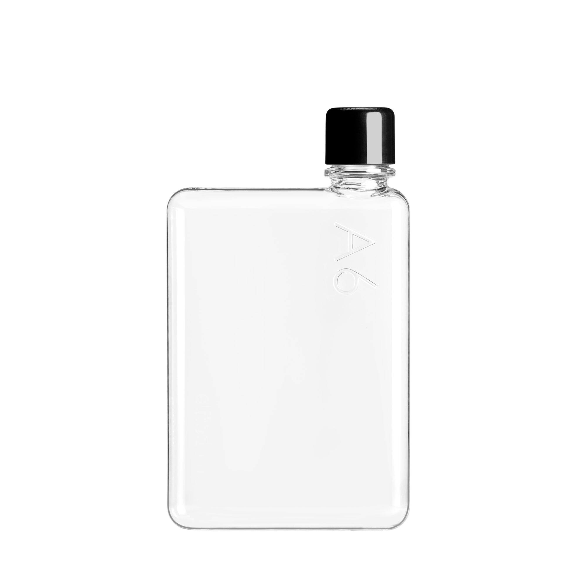 Memobottle A6│Platte Waterfles 375 ml│foto witte achtergrond met zwarte dop