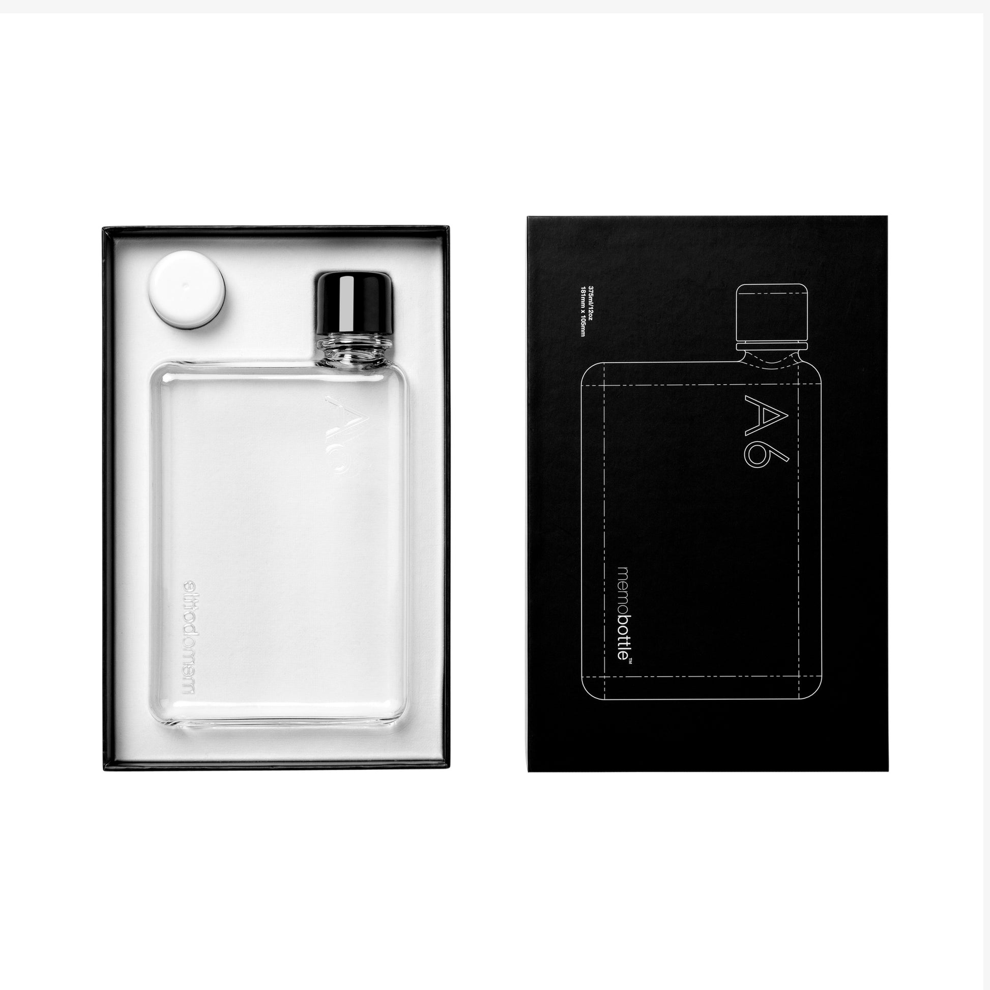 Memobottle A6│Platte Waterfles 375 ml│in verpakking geopend