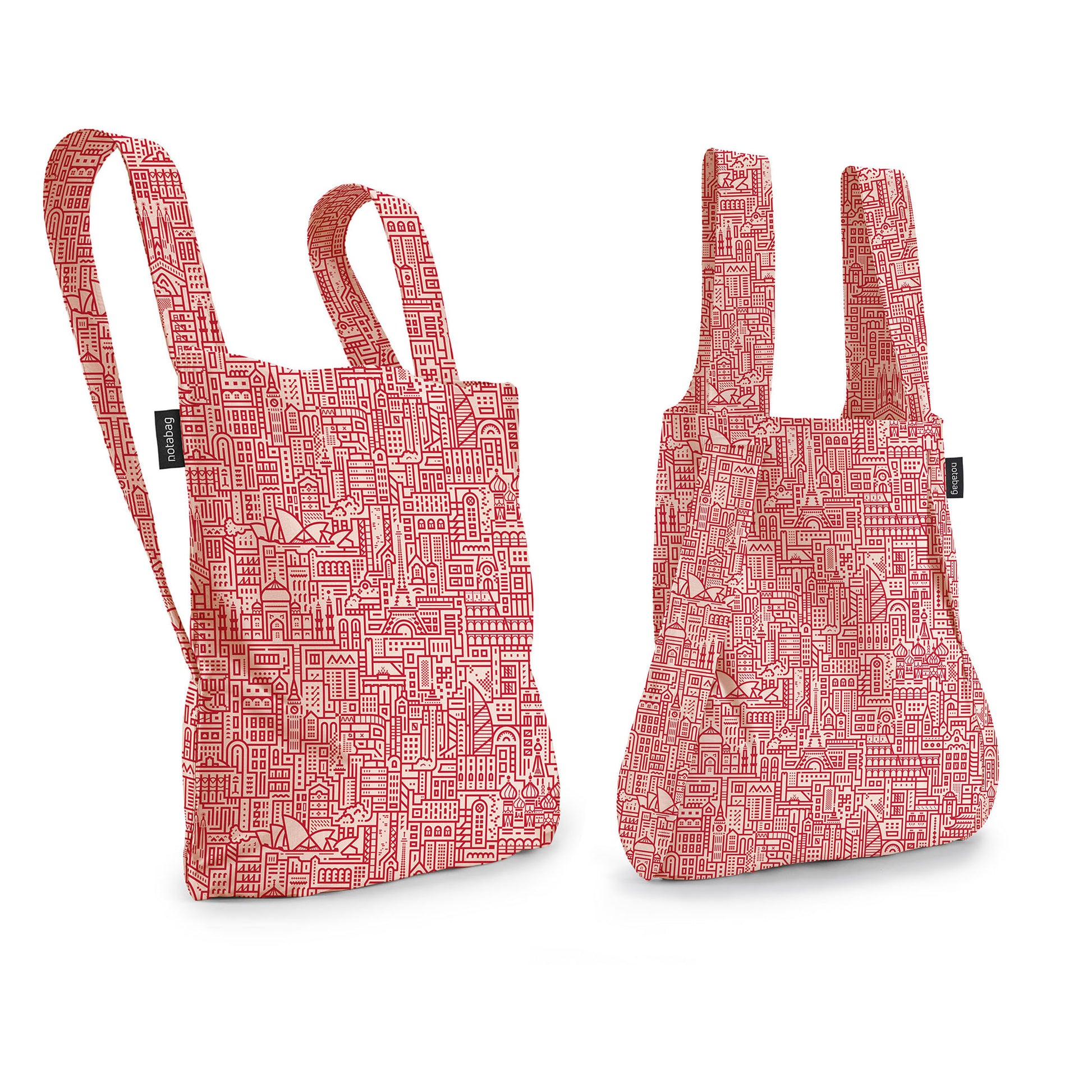 Notabag Hello World Rose Red│art. NB-CWHW-RE5│Shopper Tas & Rugzak naast elkaar met witte achtergrond