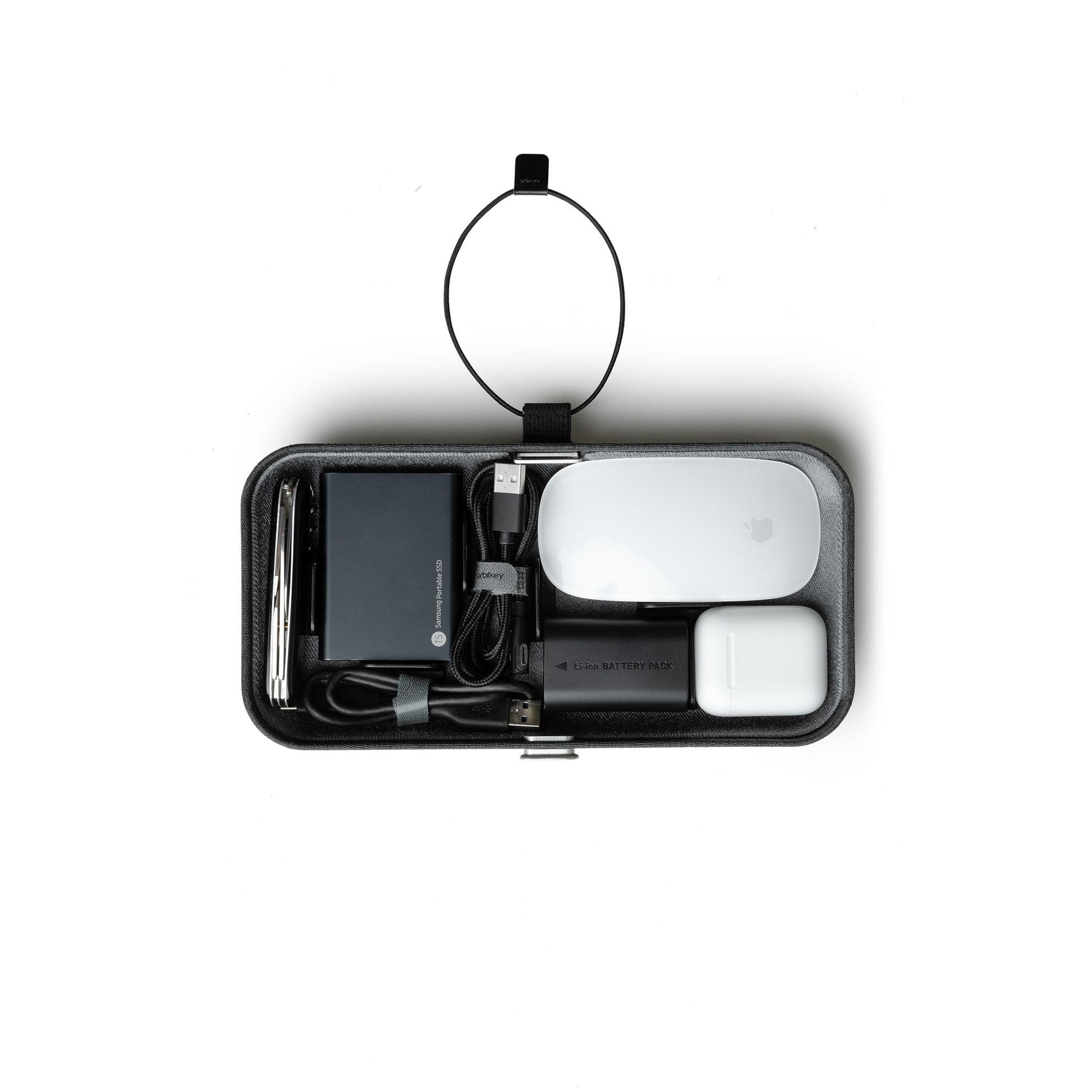 Orbitkey Nest Portable Organizer│Ash Grey│foto bovenkant zonder deksel met accessoires