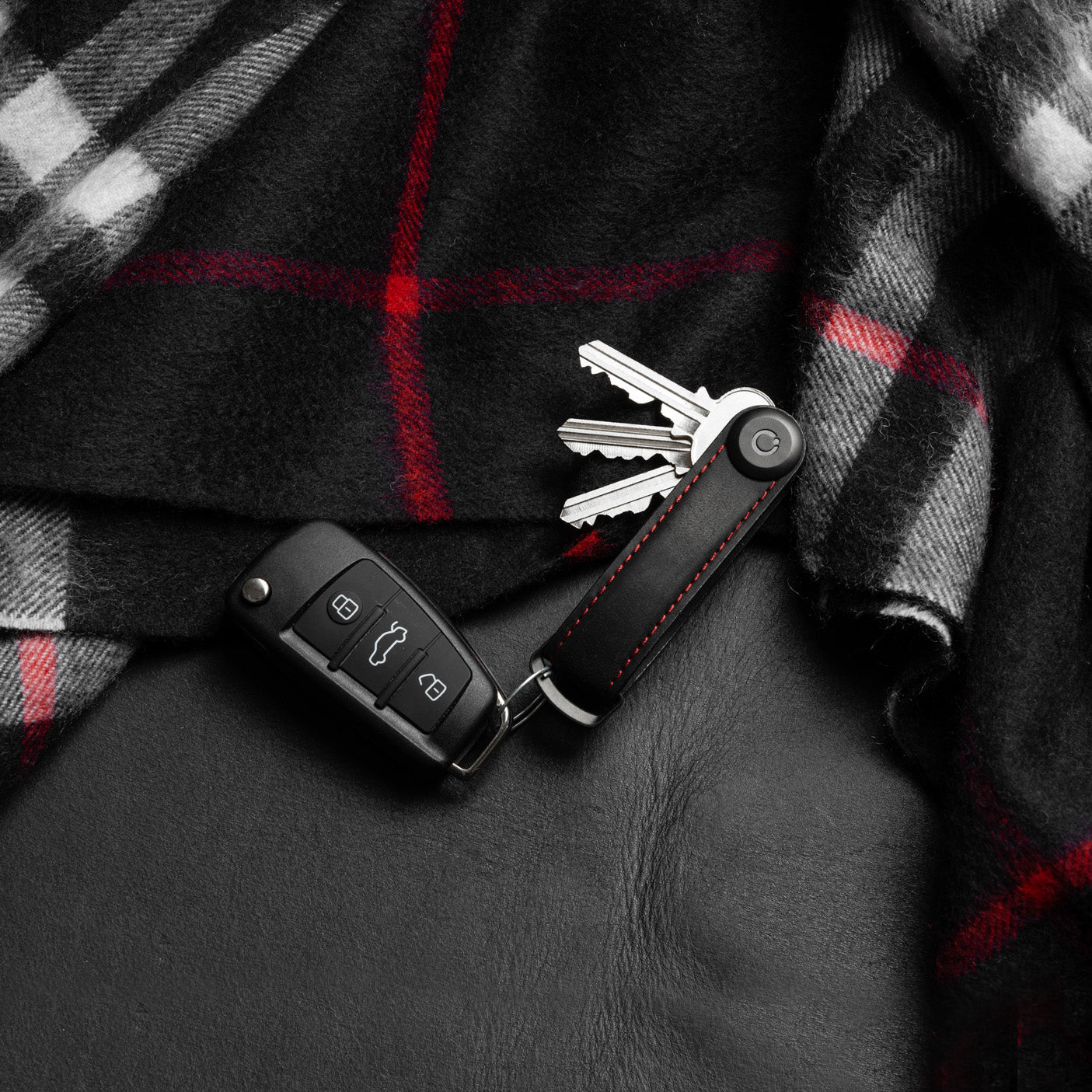 Key Organizer Orbitkey│Crazy Horse leather Obsidian Black-Red│CHLO-2-OBRDBK│sleutelhanger leer met autosleutel
