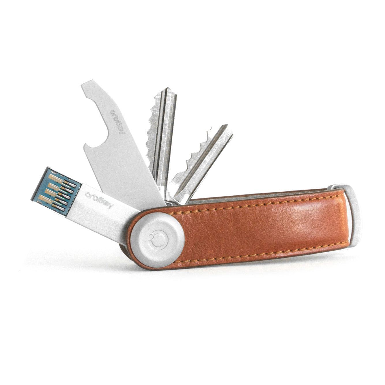 Key Organizer Orbitkey│Premium Leather Cognac Tan│art. LTHO-2-CGTN│sleutelhanger leer met sleutels en USB-stick