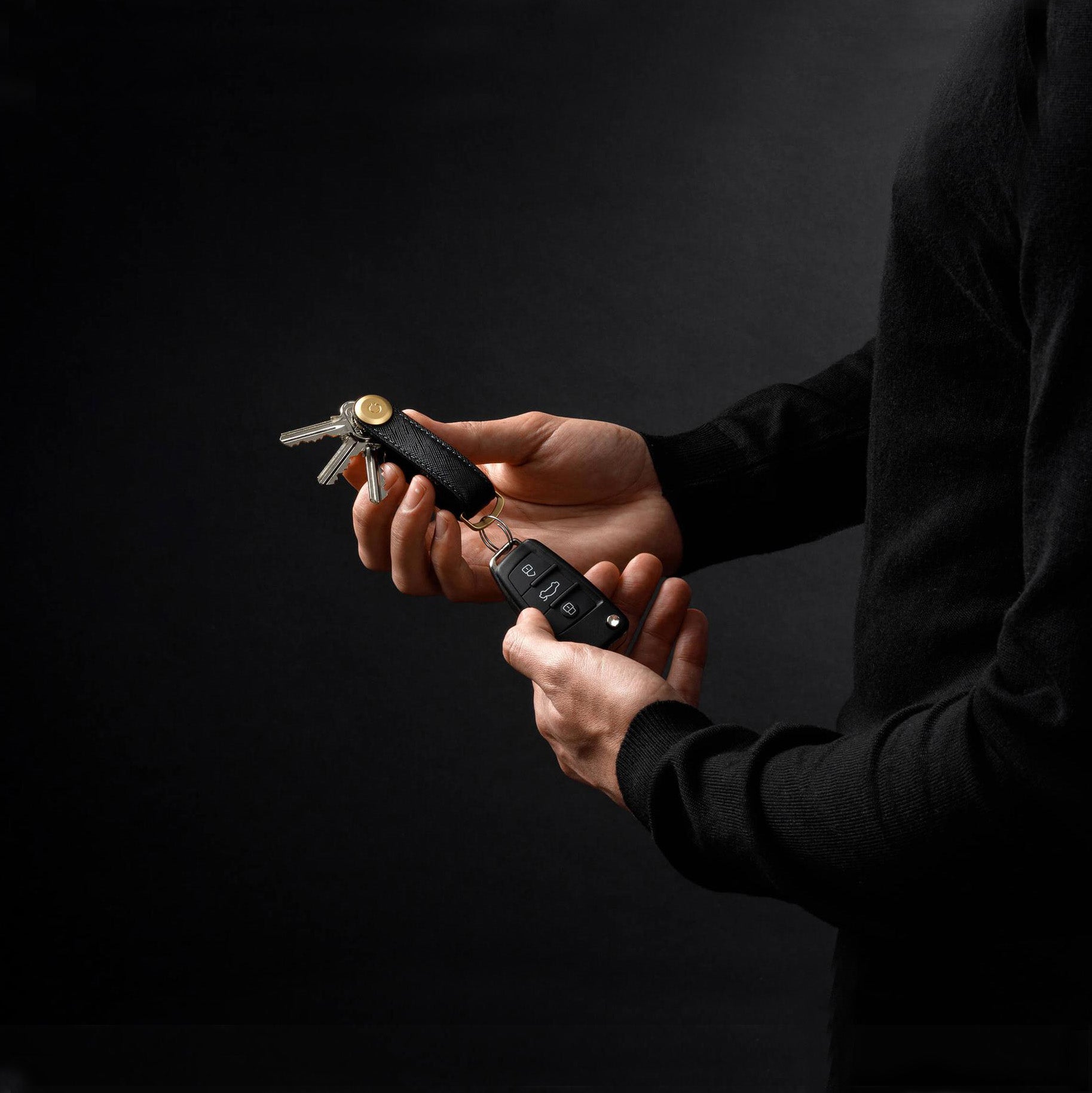 Key Organizer Orbitkey│Saffiano Liquorice Black│SFLO-2-LBBKYG│sleutelhanger leer met autosleutel