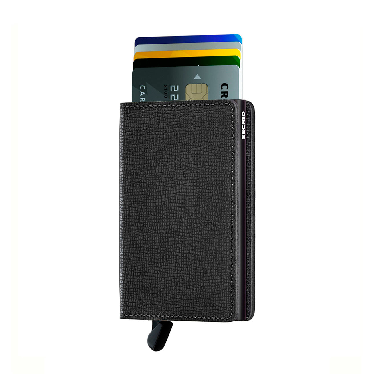 Secrid Slimwallet Crisple│art. SC-BLACK│Pasjeshouder│voorkant met uitgeschoven pasjes en clip