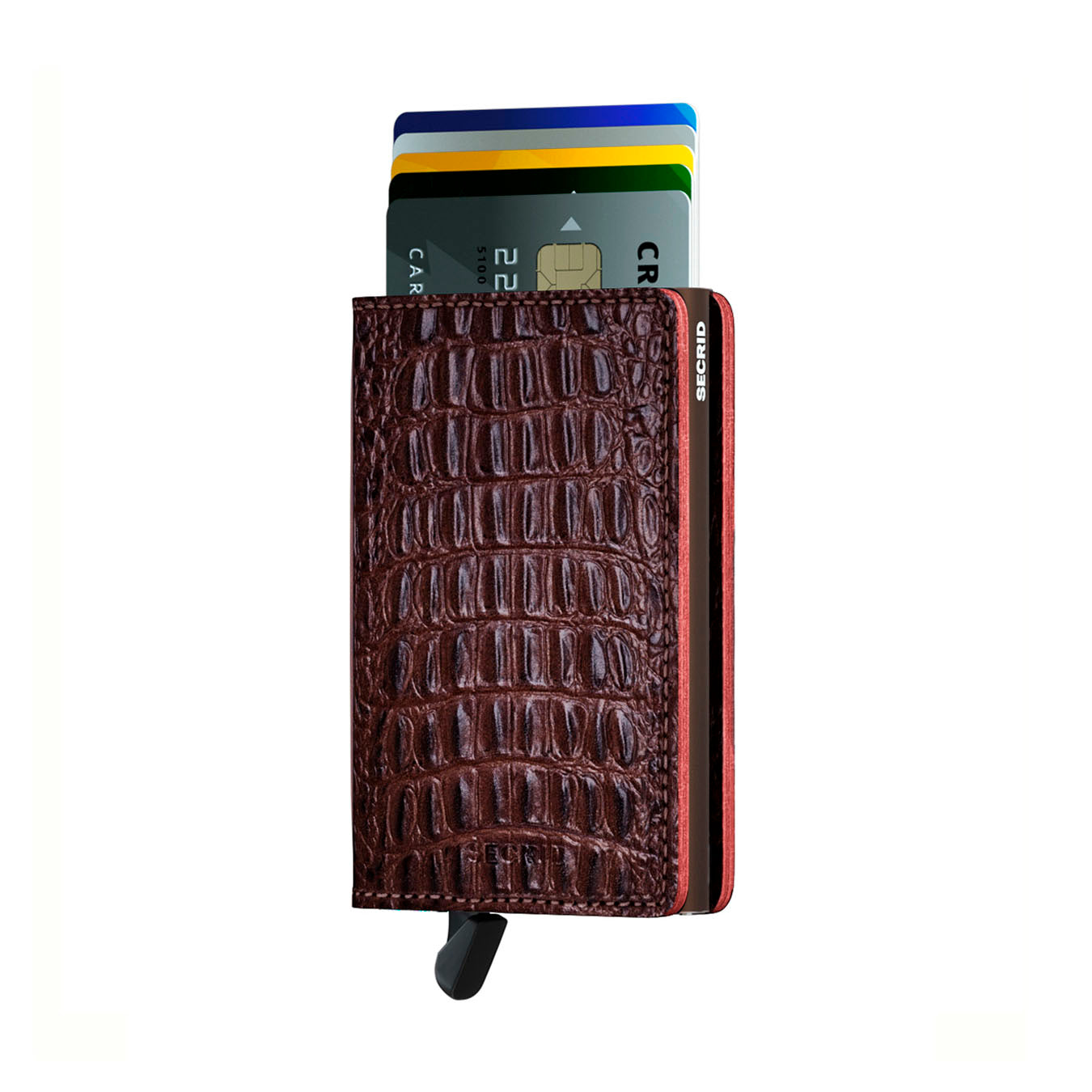 Secrid Slimwallet Nile│art. SN-BROWN│Pasjeshouder│voorkant met uitgeschoven pasjes en clip