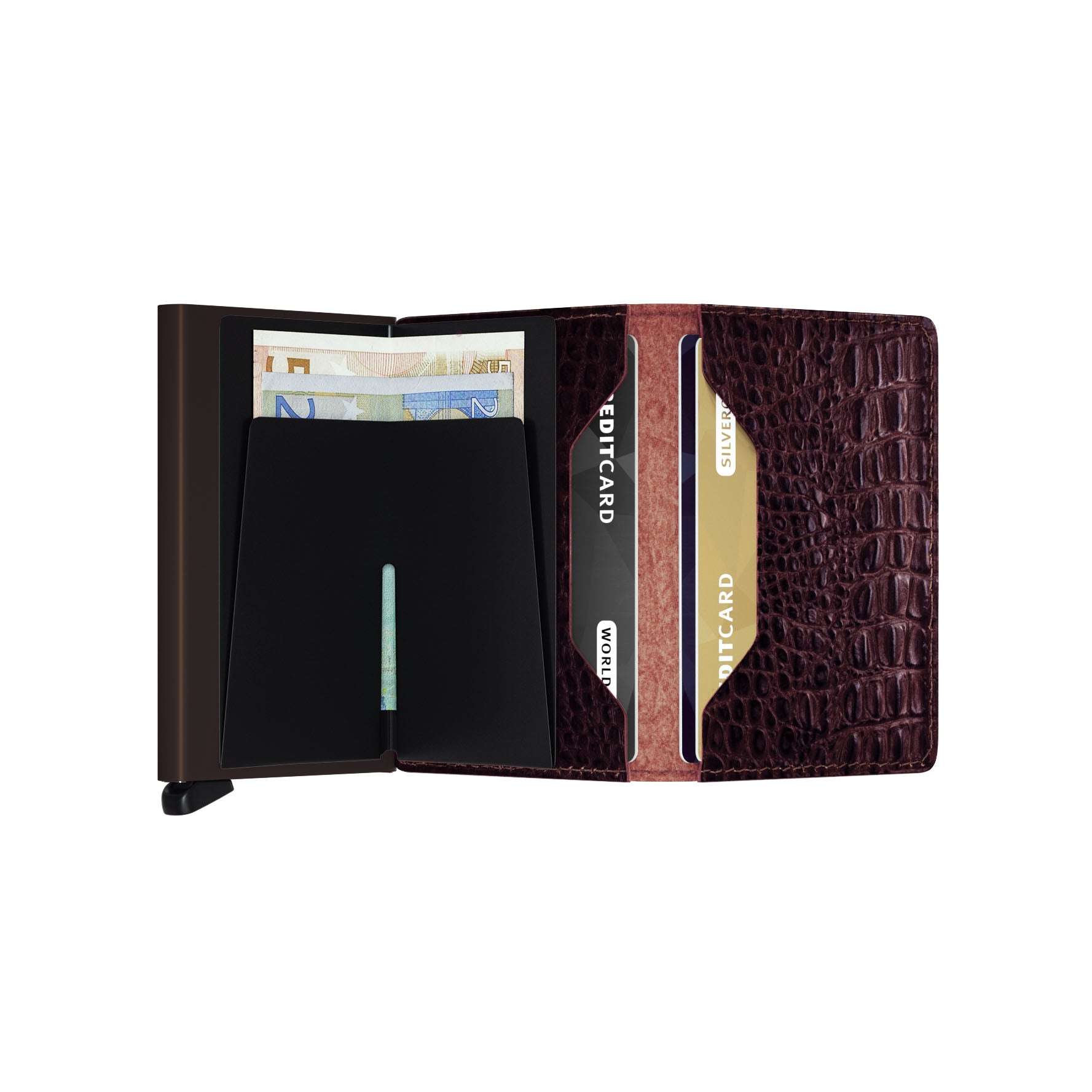 Secrid Slimwallet Nile│art. SN-BROWN│Pasjeshouder│geopend met contant geld