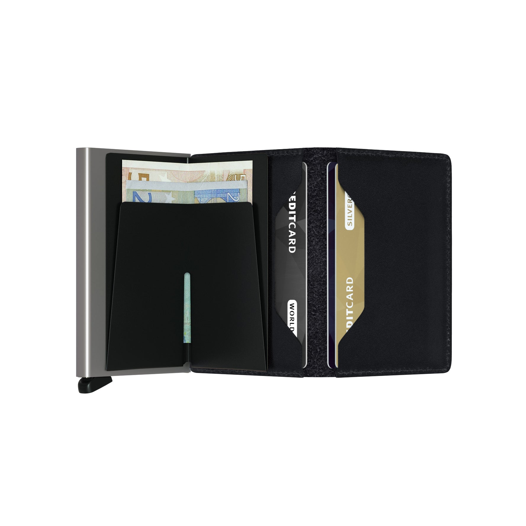 Secrid Slimwallet Original│art. SO-BLACK│Pasjeshouder│open met contant geld