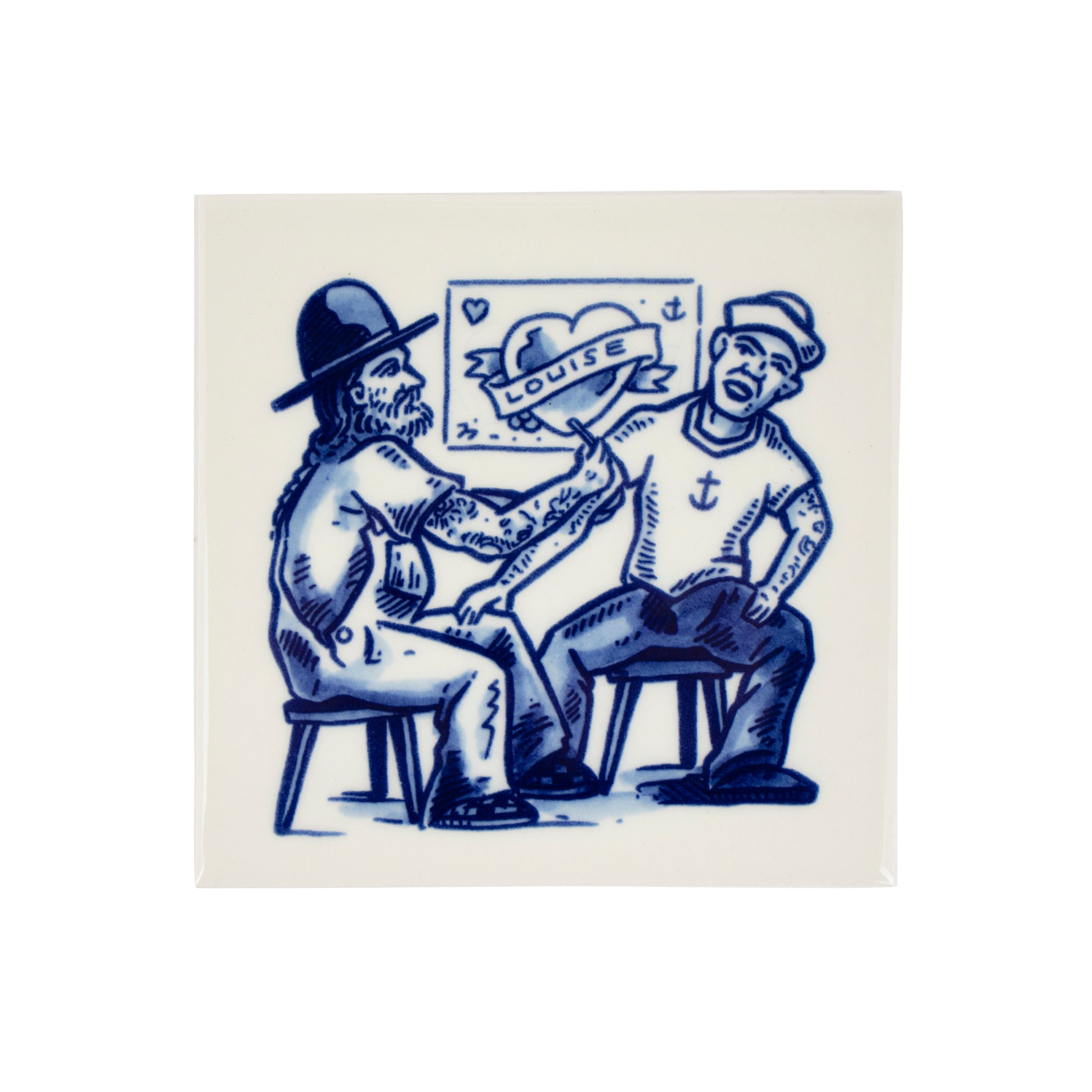 Schiffmacher Royal Blue Tattoo • Tegel • Schiffmacher Royal Blue Tattoo is een unieke samenwerking tussen tattoo artist Henk Schiffmacher en Royal Delft - Porcelyne Fles. De oude ambachten en tradities van beiden komen samen in prachtige objecten als vazen, borden en tegels. Rijk aan cultuur en historie.