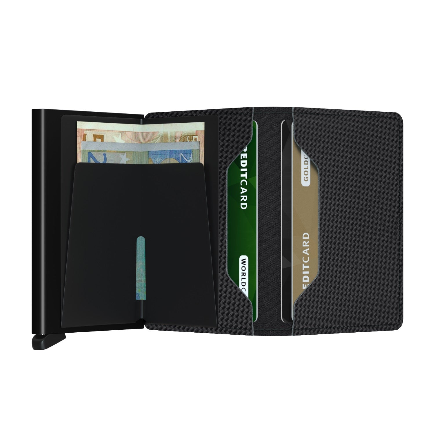 Secrid Slimwallet Carbon│art. SCA-BLACK│Pasjeshouder en Portemonnee│open met contant geld