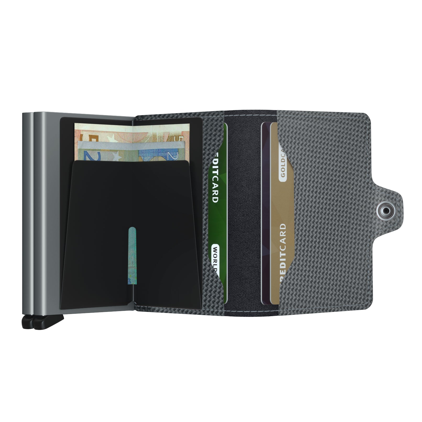 Secrid Twinwallet Carbon│art. TCA-COOLGREY│Pasjeshouder│open met contant geld