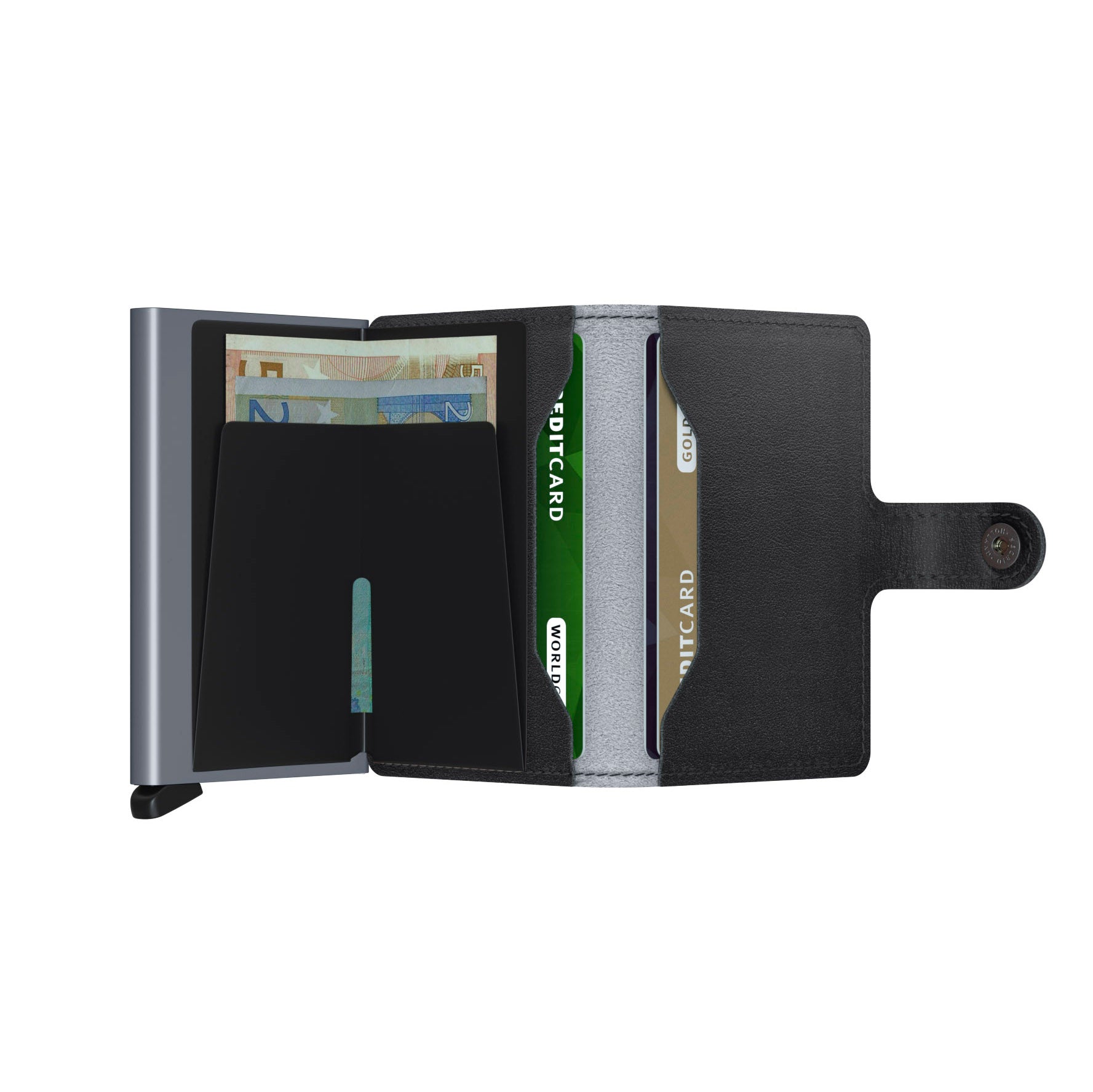 Secrid Miniwallet Art Collection Meisje met de parel│art. MAR-PEARL EARRING│Vermeer│geopend met contant geld