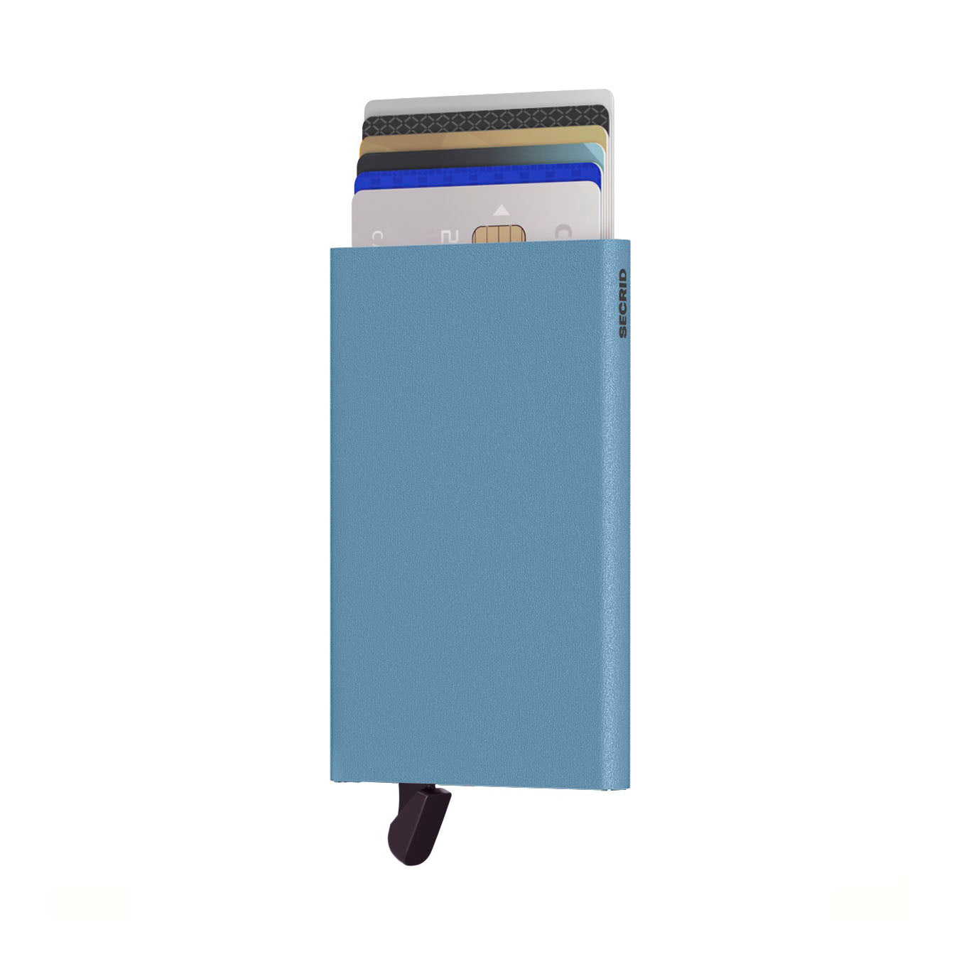 Secrid Cardprotector Powder│art. CP-SKYBLUE│Pasjeshouder│voorkant met uitgeschoven pasjes en clip