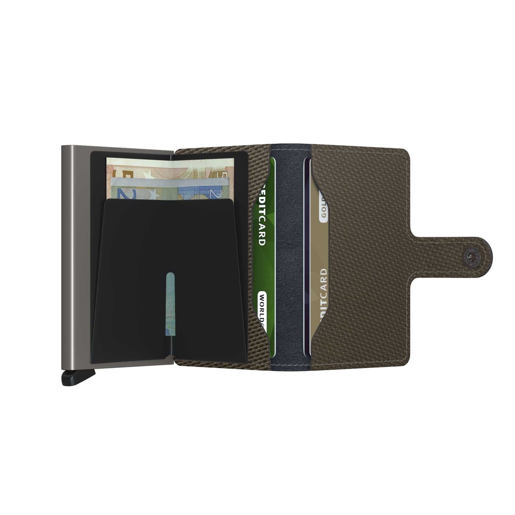 Secrid Miniwallet Carbon│art. MCA-KHAKI││Pasjeshouder│geopend met contant geld