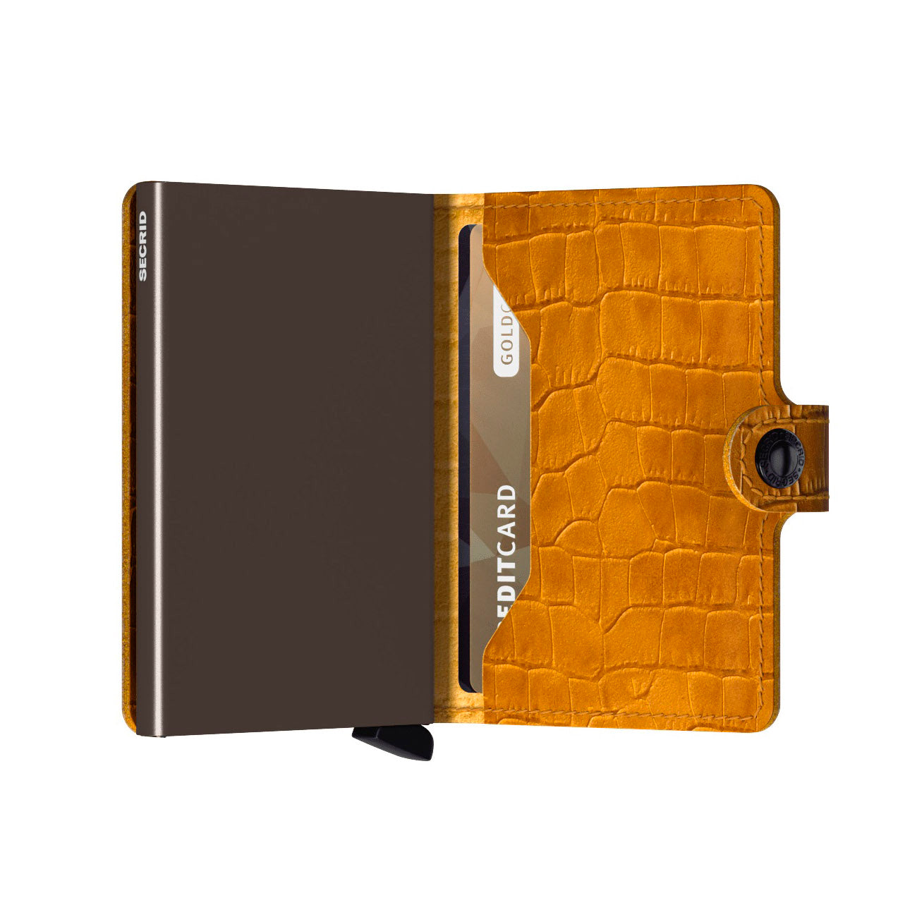 Secrid Miniwallet Cleo│art. MCL-OCHRE-BROWN│Pasjeshouder en Portemonnee│half open