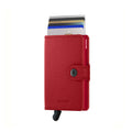 Secrid Miniwallet Crisple│Pasjeshouder │art. MC-Lipstick│voorkant met uitgeschoven pasjes en clip