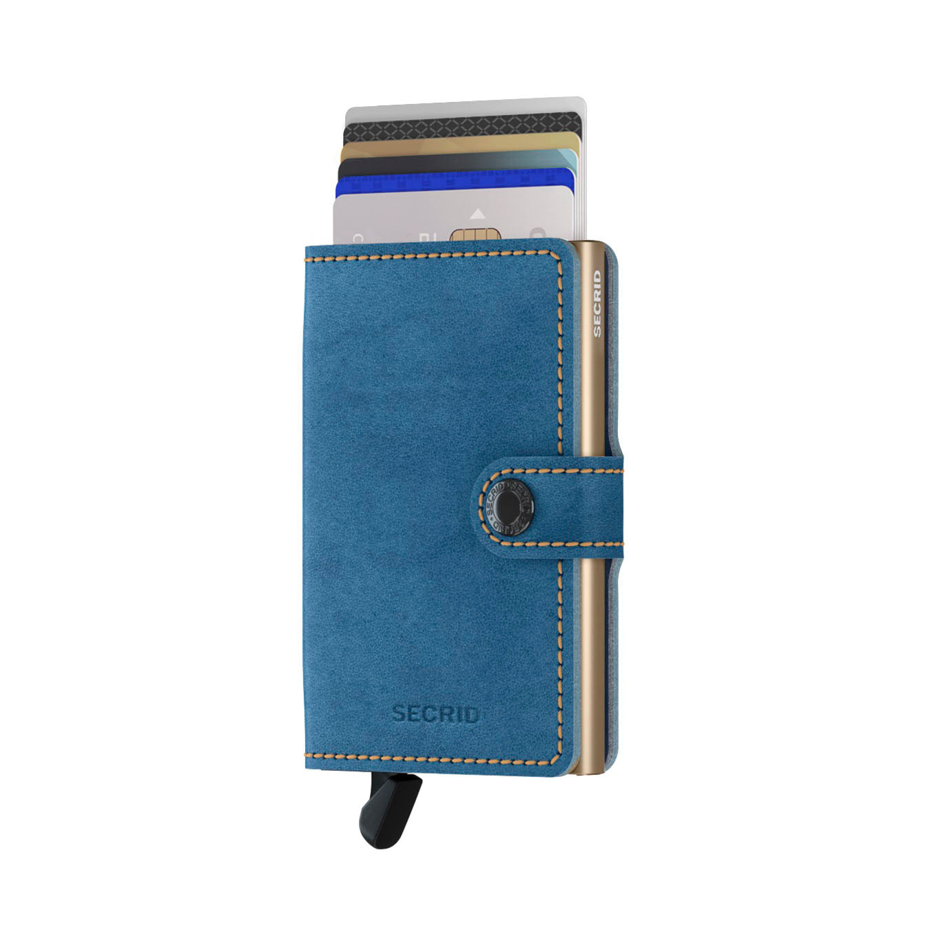 Secrid Miniwallet Indigo│art. MIN-3SAND│Pasjeshouder en Portemonnee│voorkant met uitgeschoven pasjes