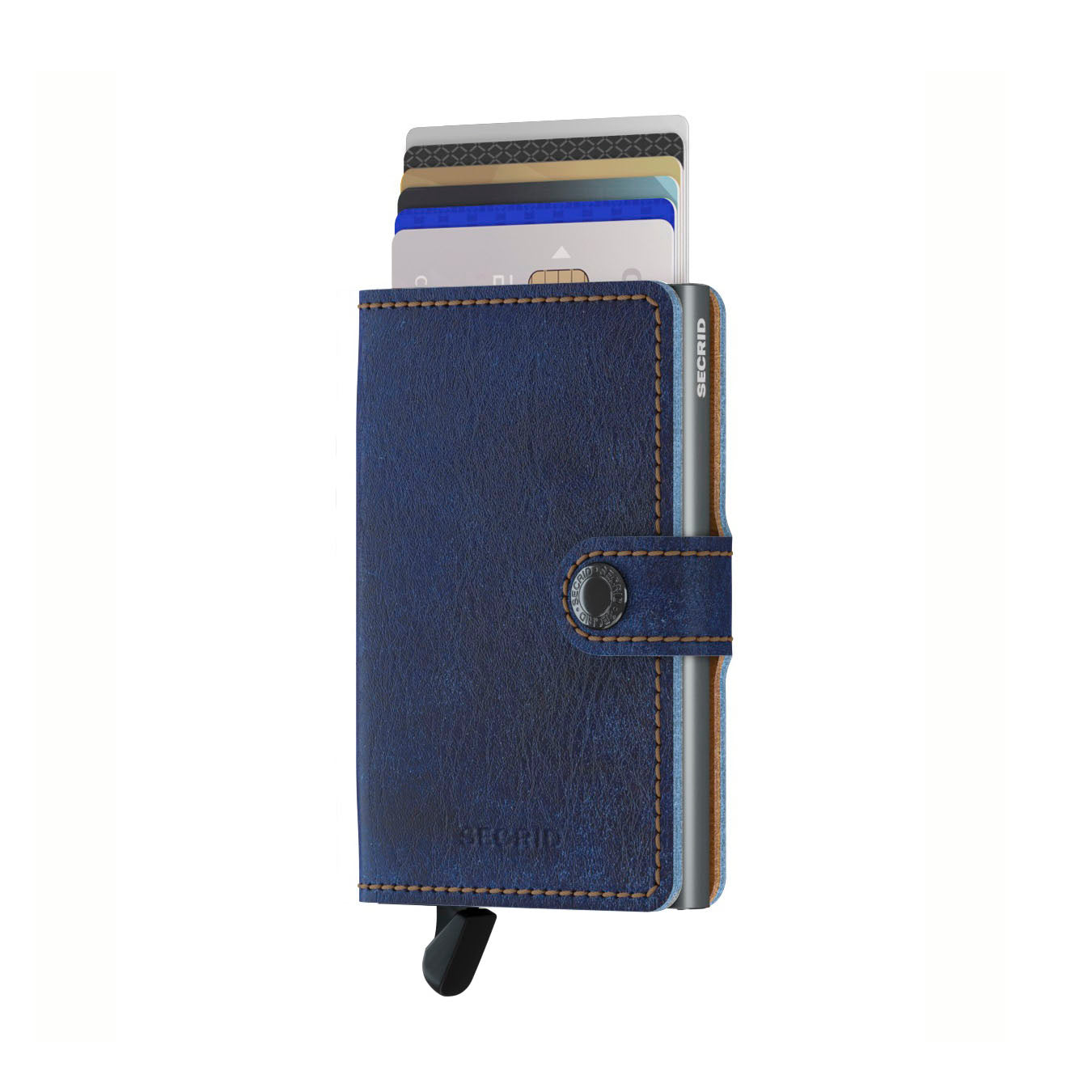 Secrid Miniwallet Indigo│art. MIN-5TITANIUM│Pasjeshouder│voorkant met uitgeschoven pasjes