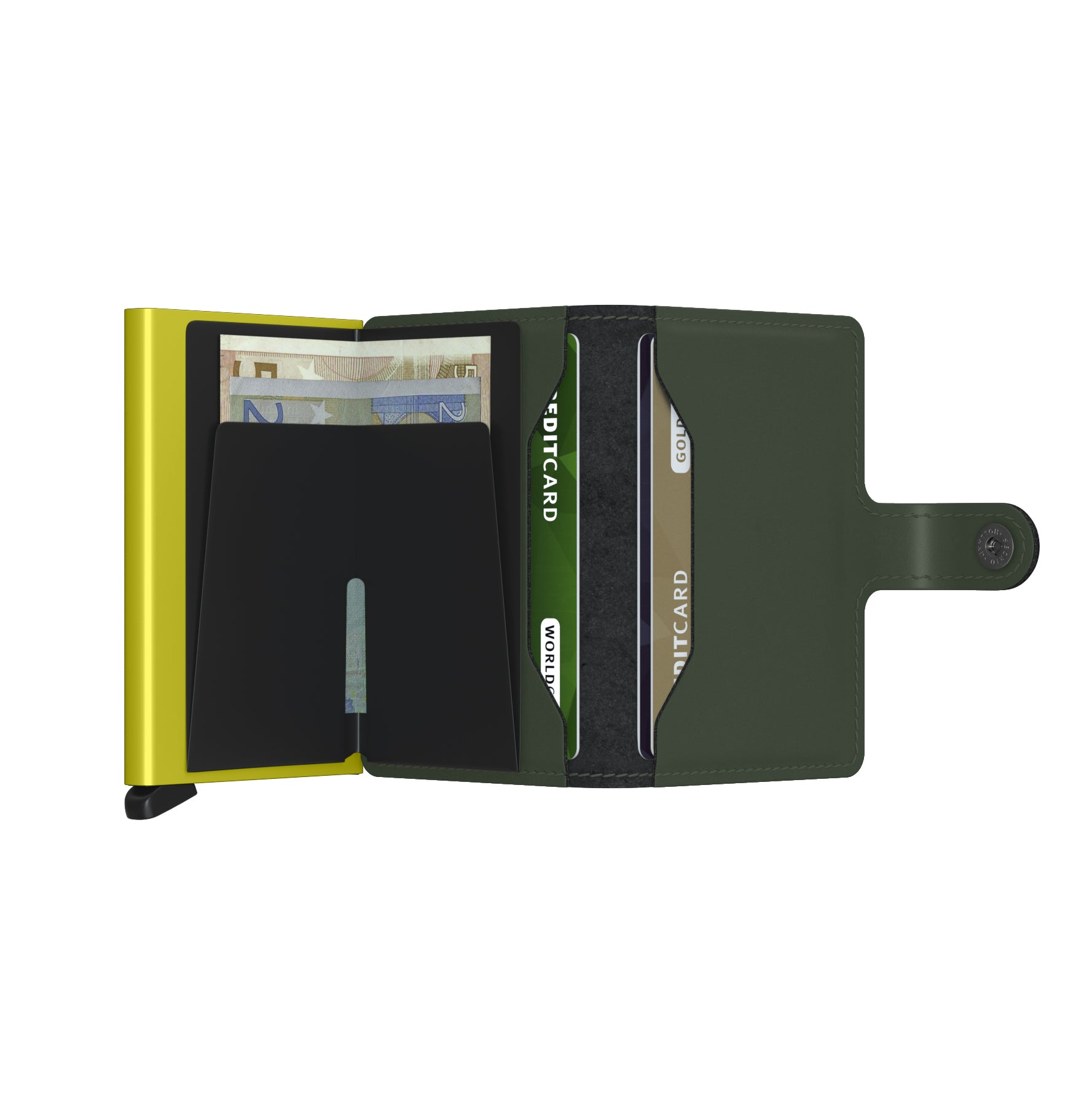 Secrid Miniwallet Matte│art. MM-GREEN&LIME│Pasjeshouder en Portemonnee│geopend met contant geld