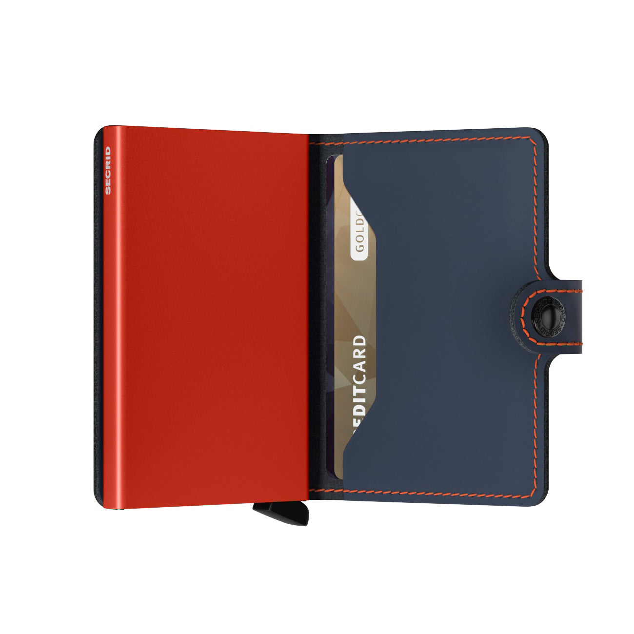 Secrid Miniwallet Matte│Pasjeshouder en Portemonnee│art. MM-NIGHTBLUE&ORANGE│half open