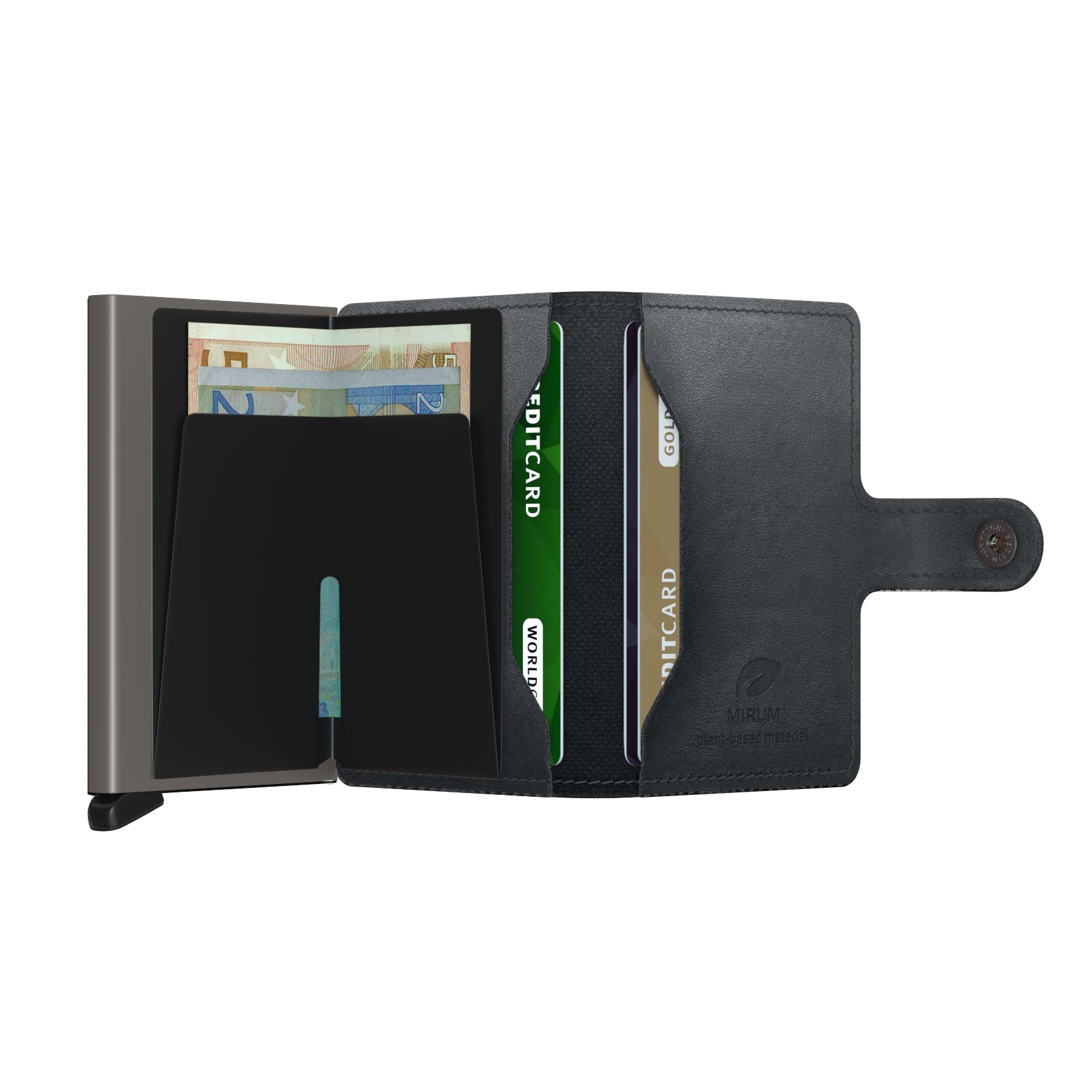 Secrid Miniwallet Mirum Zwart Plant-based│Pasjeshouder│art. MMi-BLACK│geopend met pasjes en contant geld