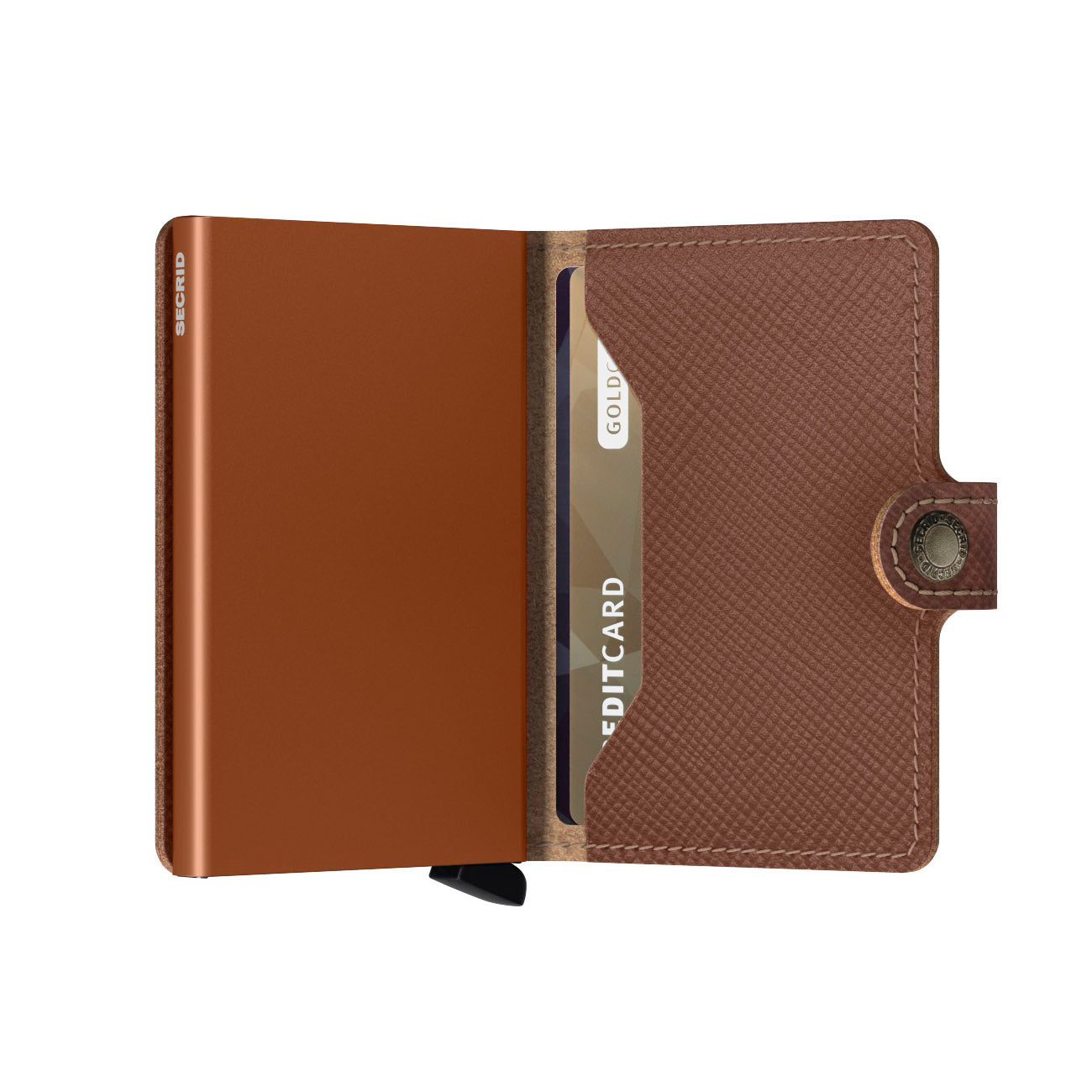 Secrid Miniwallet Saffiano│art. MSA-CARAMEL│Pasjeshouder│half open