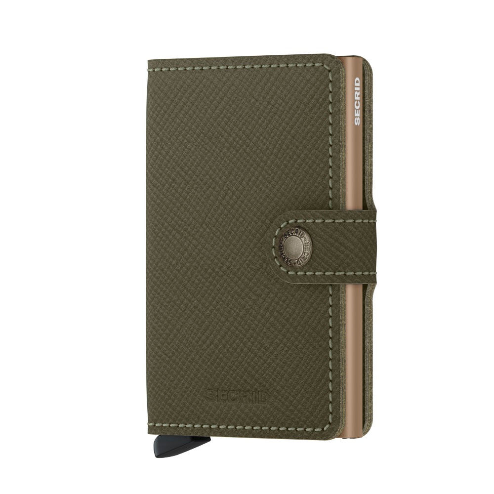 Secrid Miniwallet Saffiano│Pasjeshouder│art. MSA-OLIVE│ voorkant met witte achtergrond
