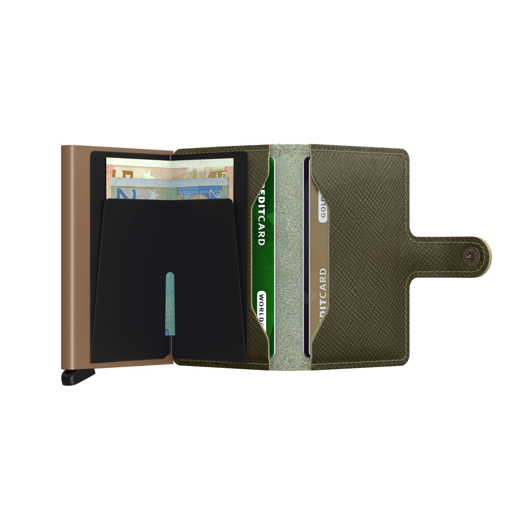 Secrid Miniwallet Saffiano│Pasjeshouder│art. MSA-OLIVE│geopend met contant geld