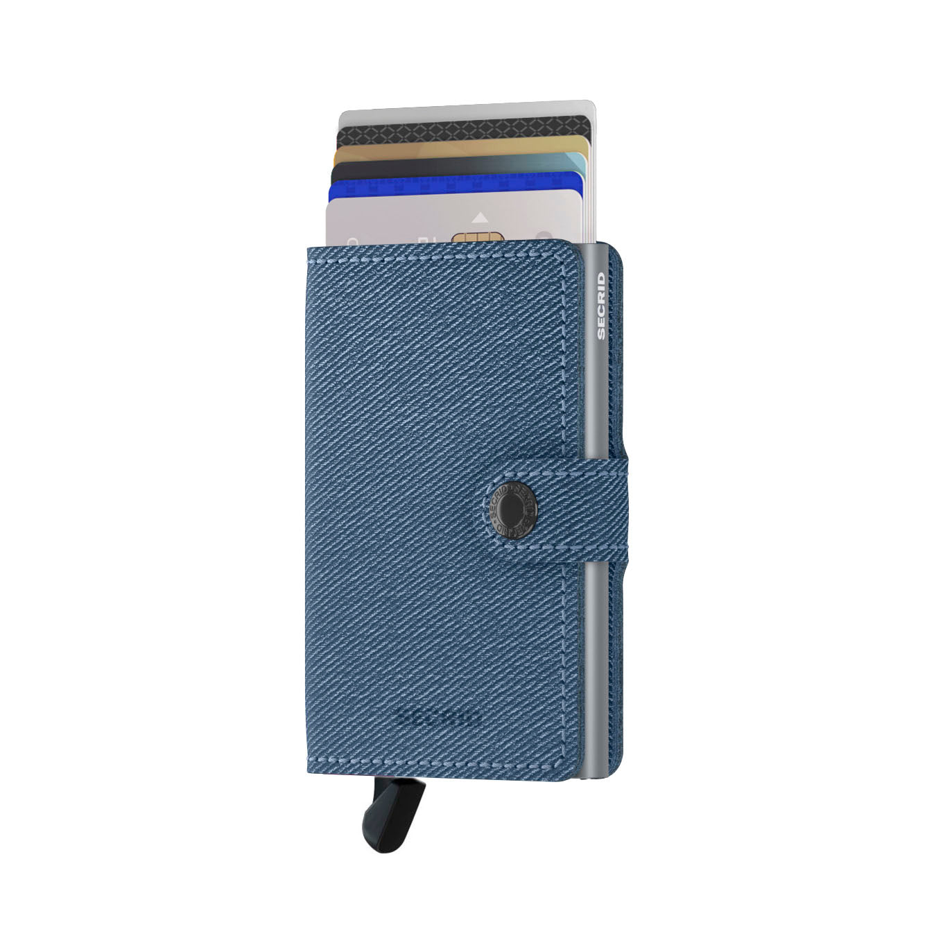 Secrid Miniwallet Twist│art. MTW-JEANS-BLUE││Pasjeshouder│voorkant met uitgeschoven pasjes en clip