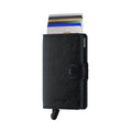 Secrid Miniwallet Veg│art. MVG-BLACK-BLACK│Pasjeshouder│voorkant met uitgeschoven pasjes en clip