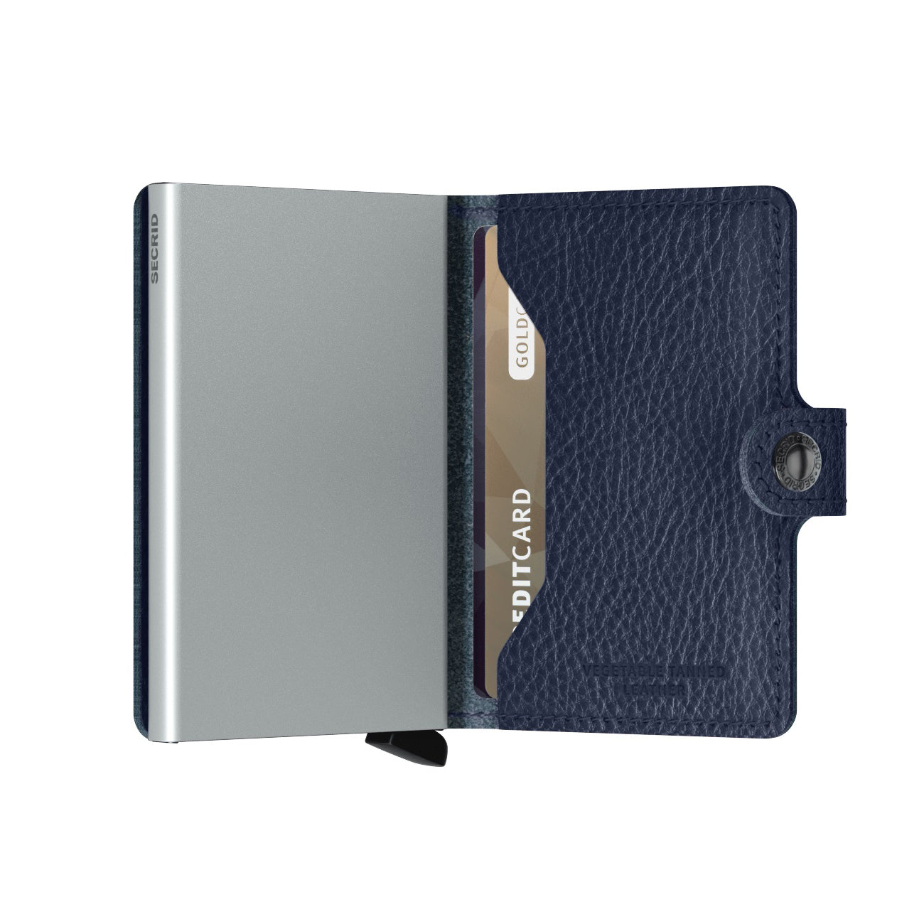 Secrid Miniwallet Veg│Pasjeshouder en Portemonnee│art. MVG-NAVY-SILVER│half open