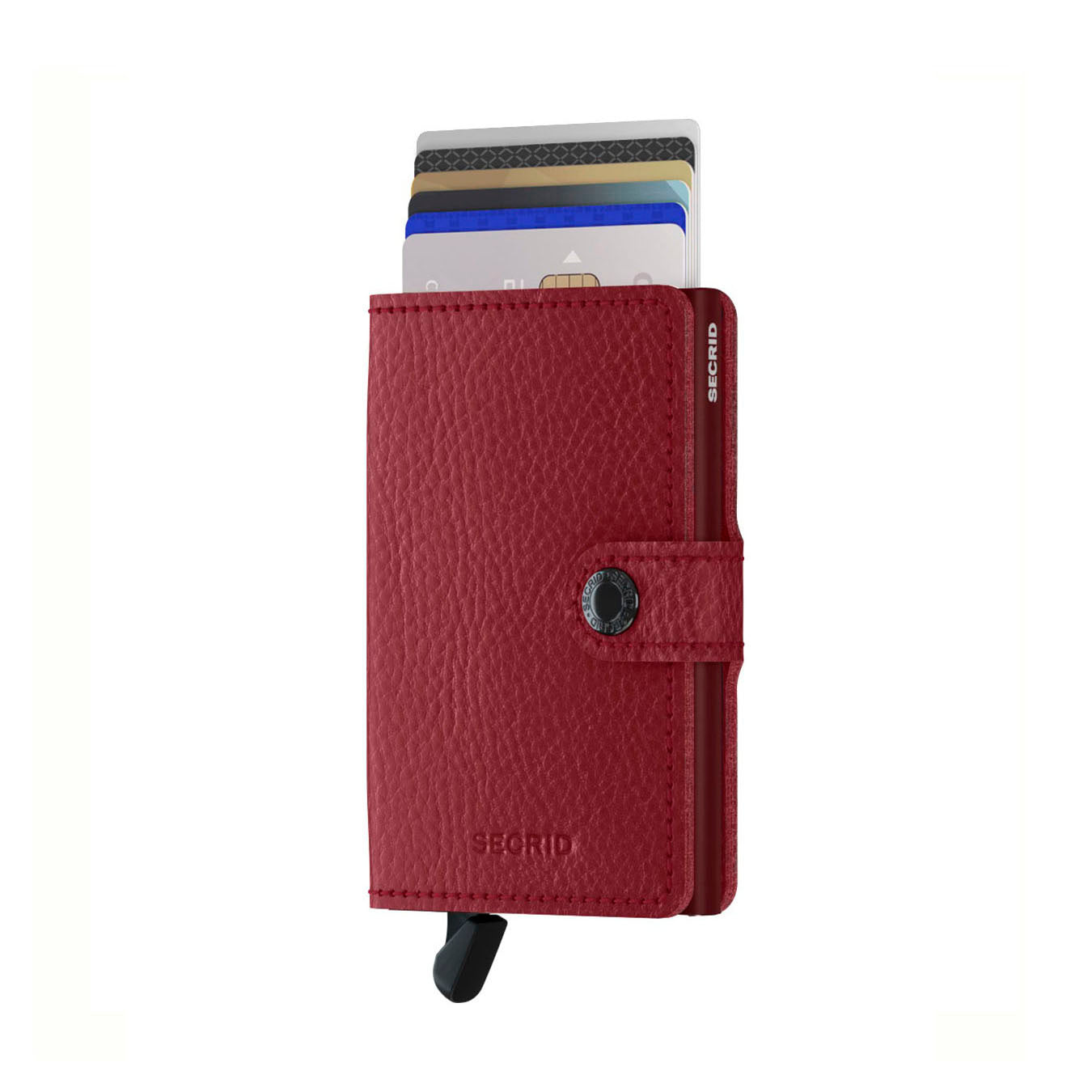 Secrid Miniwallet Veg│art. MVG-ROSSO-BORDEAUX│Pasjeshouder│voorkant met uitgeschoven pasjes en clip