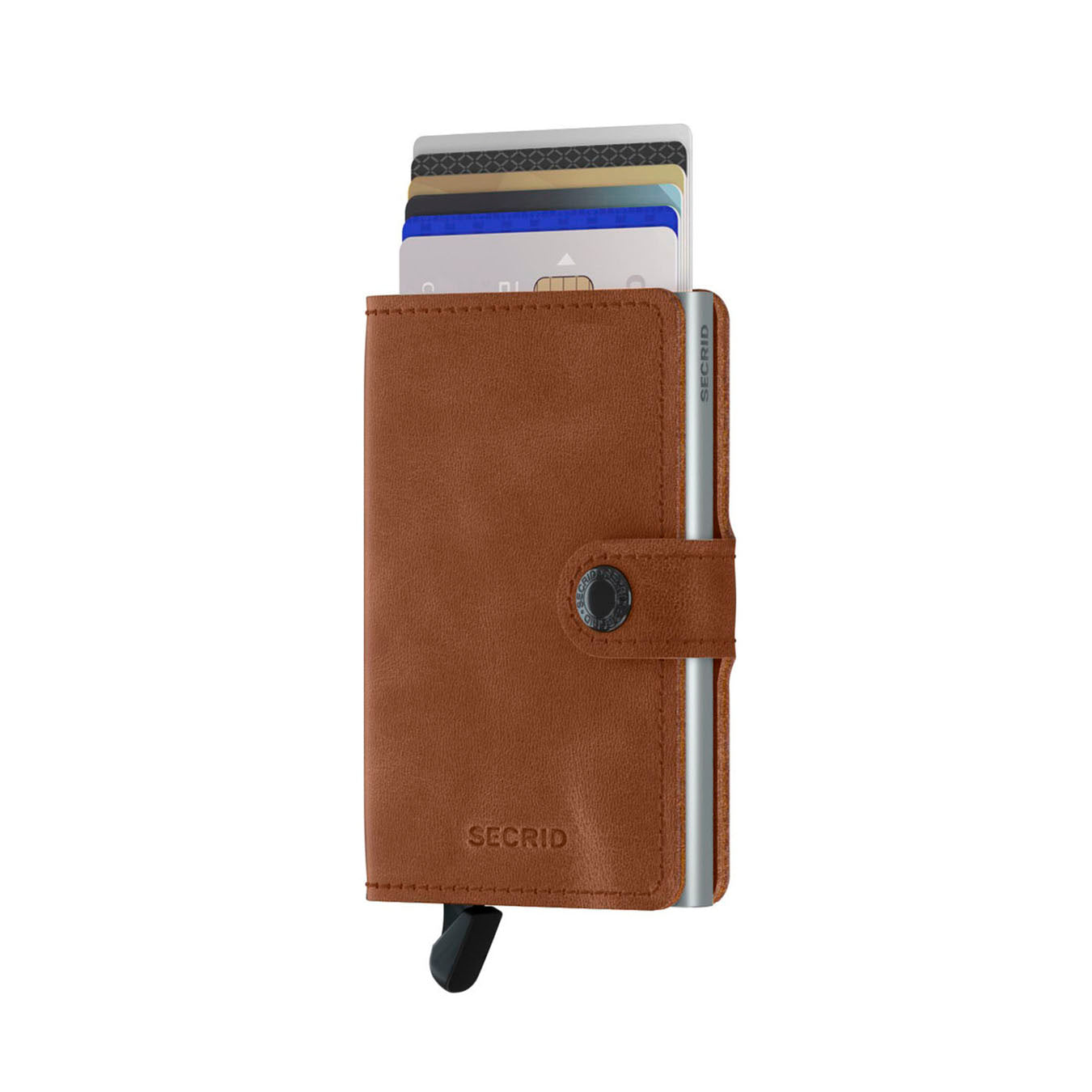 Secrid Miniwallet Vintage│art. MV-COGNAC&SILVER│Pasjeshouder en Portemonnee│met uitgeschoven pasjes en clip