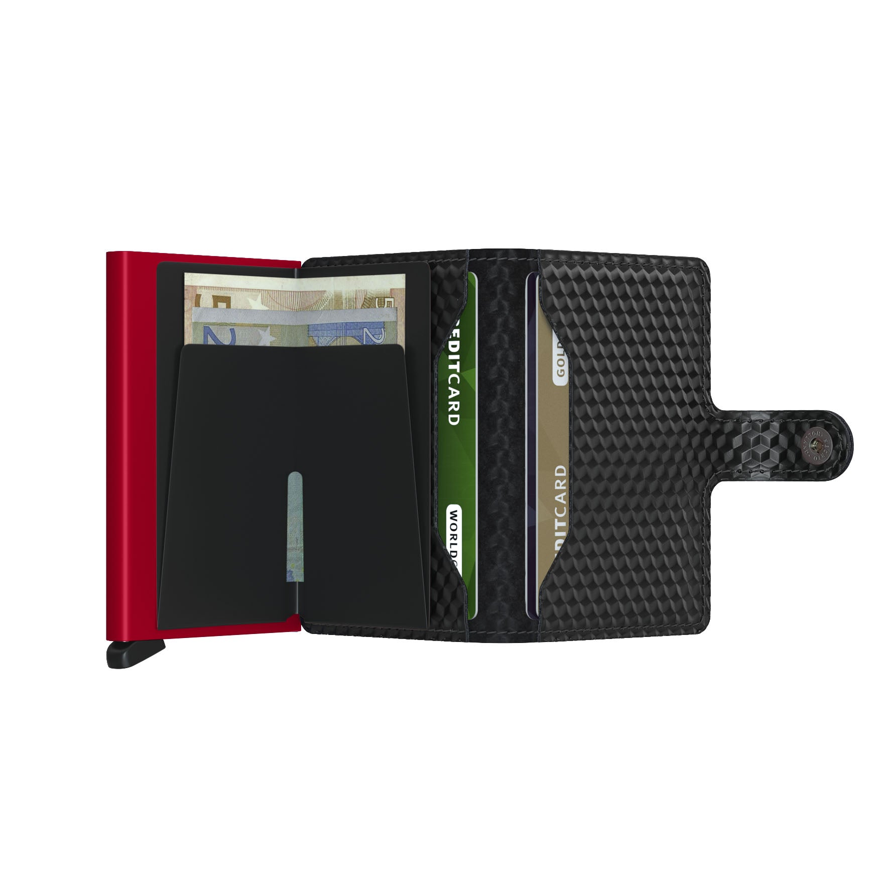 Secrid Miniwallet Cubic│art. MCU-BLACK-RED││Pasjeshouder│geopend met contant geld