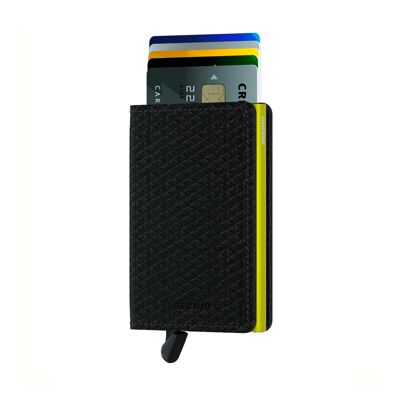 Secrid Slimwallet Diamond│art. SD-BLACK│Pasjeshouder│voorkant met uitgeschoven pasjes en clip
