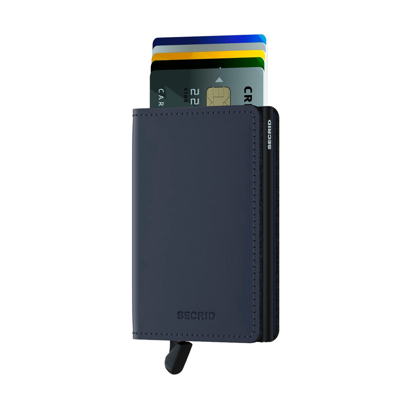Secrid Slimwallet Matte│art. SM-NIGHTBLUE│Pasjeshouder│voorkant met uitgeschoven pasjes en clip