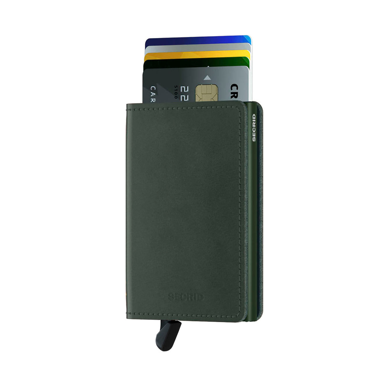 Secrid Slimwallet Original│art. SO-GREEN│Pasjeshouder│voorkant met uiteschoven pasjes en clip